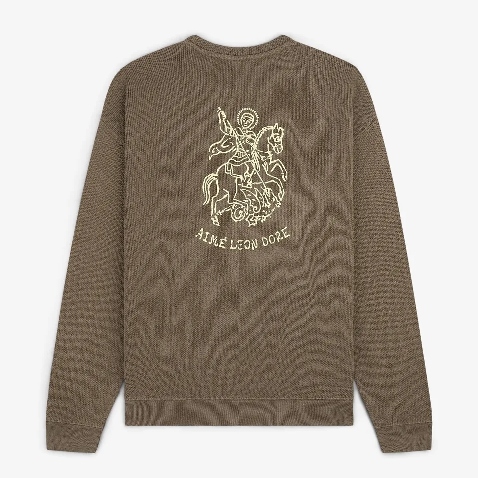 aim-leon-dore-saint-george-piqu-crewneck-sweatshirt-taupe image 1