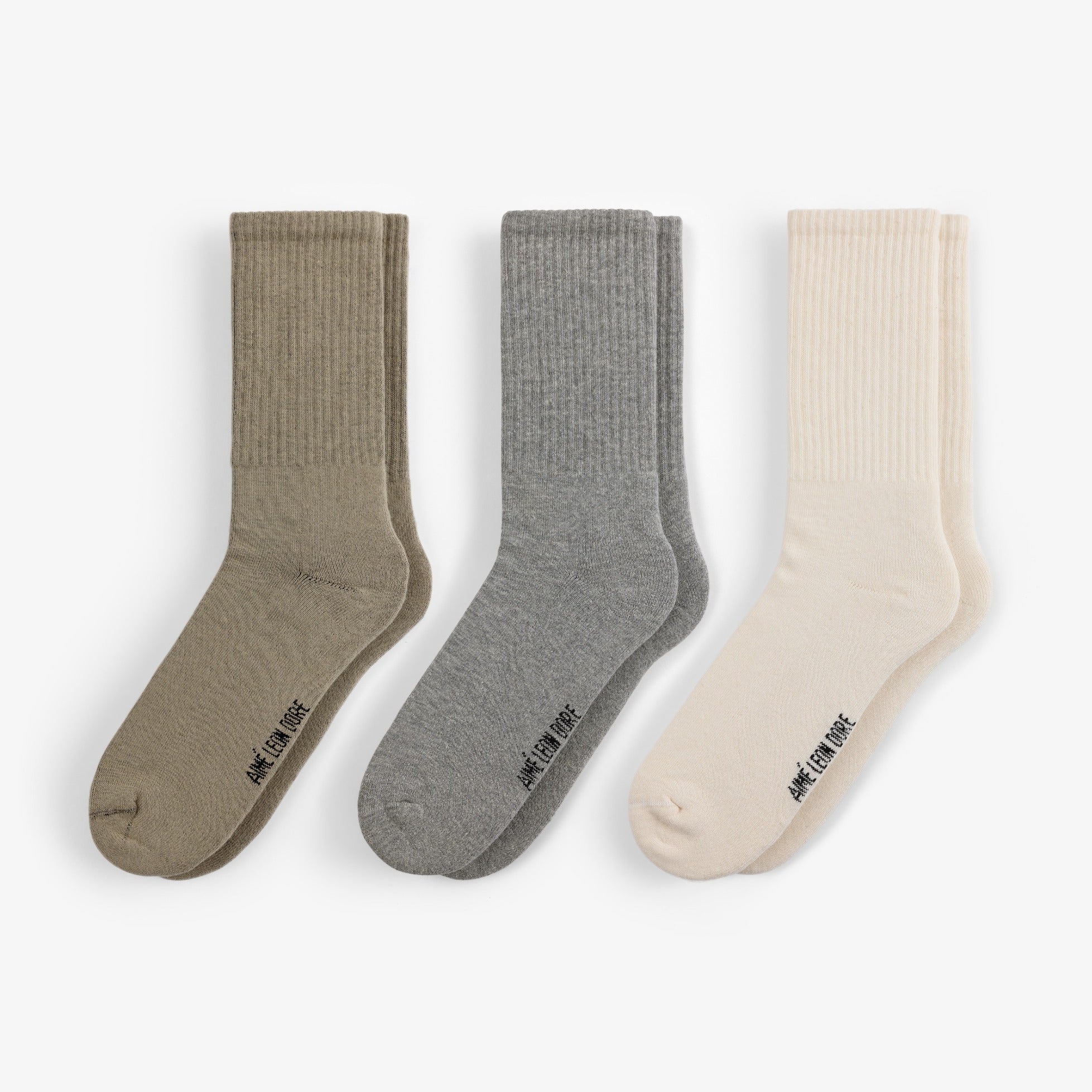 aim-leon-dore-crew-sock-3-pack-taupe-grey-cream-unisex-socken image 1