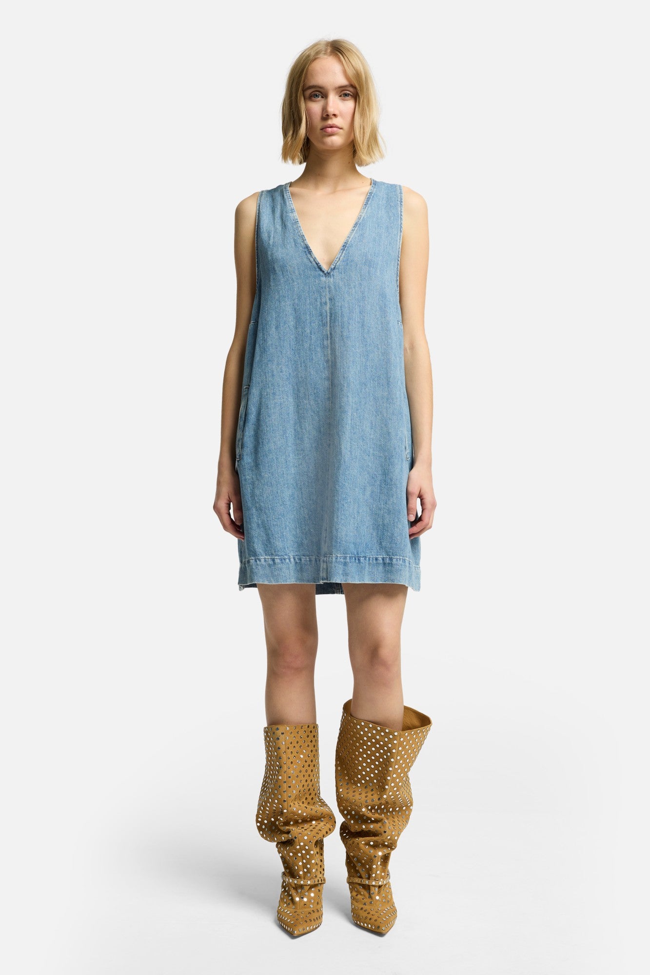 7-for-all-mankind-indigo-linen-v-neck-kleid-arizona-damen-minikleid image 3