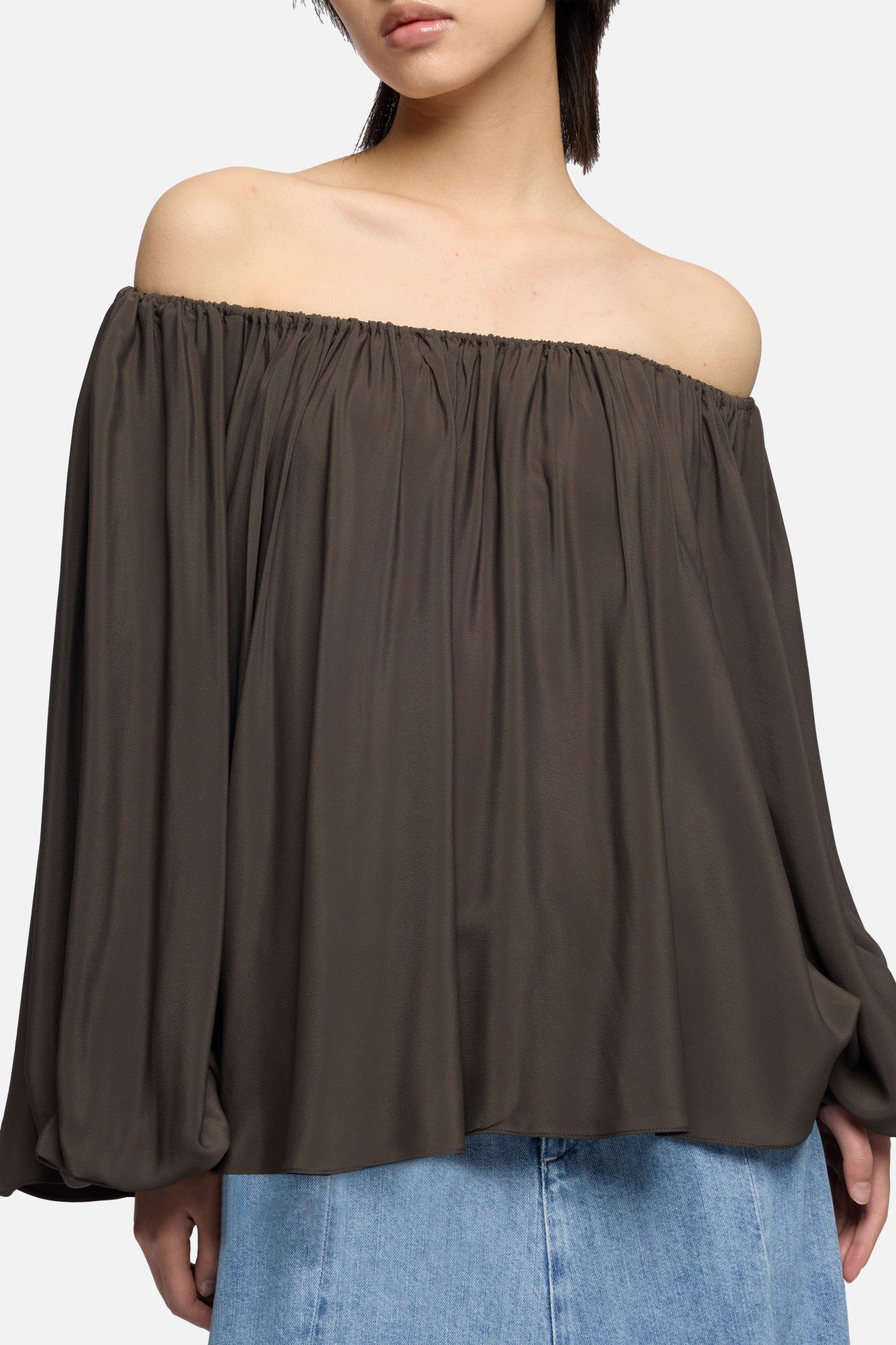 7-for-all-mankind-off-shoulder-blouse-seiden-bluse-silk-brownie image 4