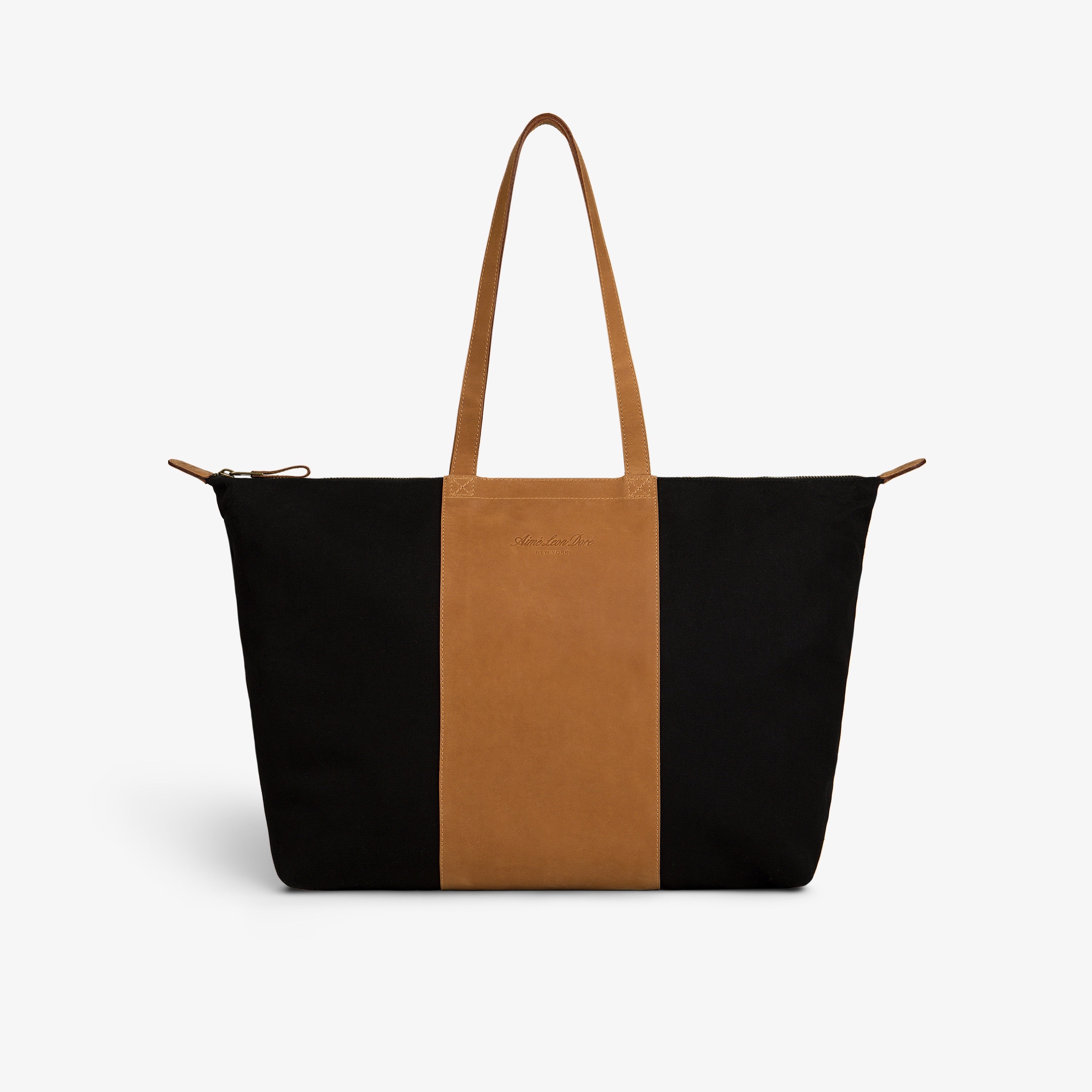 aim-leon-dore-leather-canvas-zip-tote-tasche-schwarz-21-2-zoll image 1