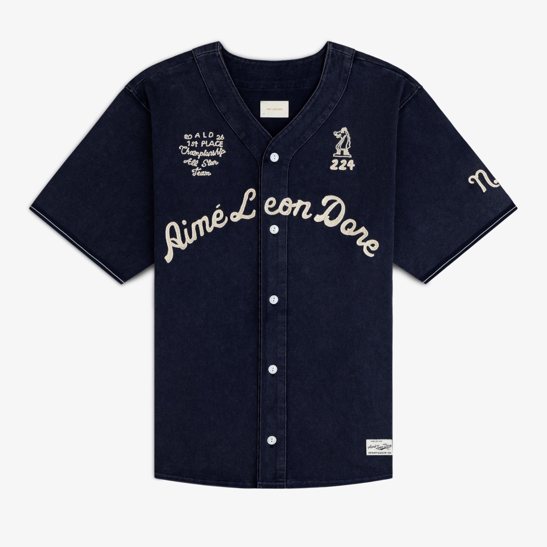 aim-leon-dore-mulberry-chainstitch-baseball-jersey-navy-button-jersey image 1