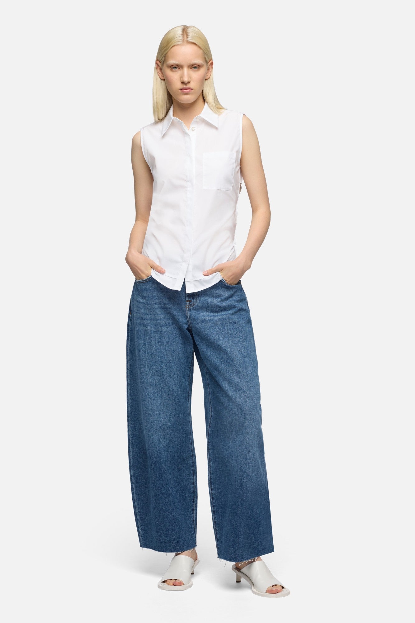 7-for-all-mankind-open-back-sleeveless-shirt-bluse-poplin-optical-white image 2