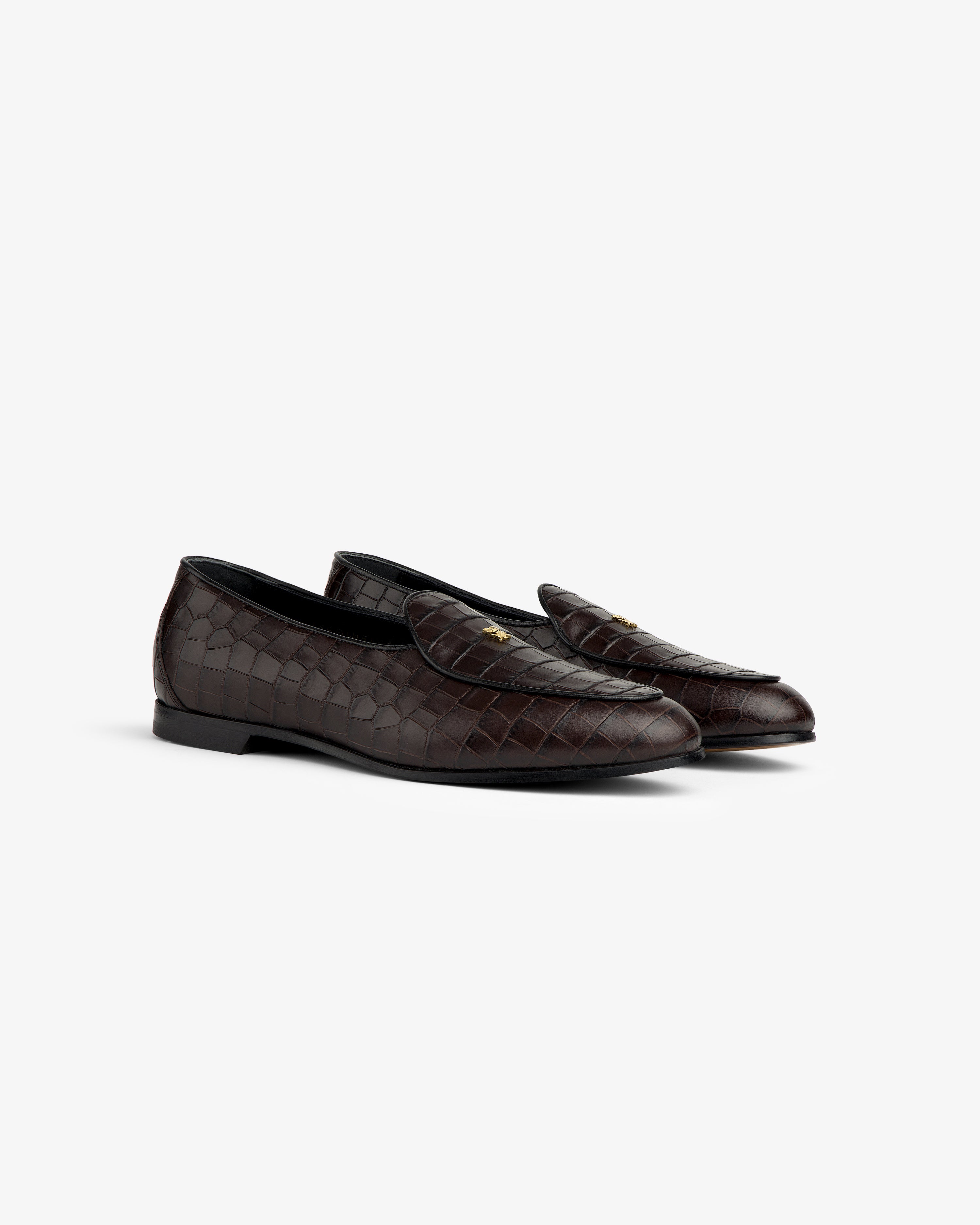 aim-leon-dore-croc-embossed-crest-sal-ni-loafer-brauner-lederloafer image 2