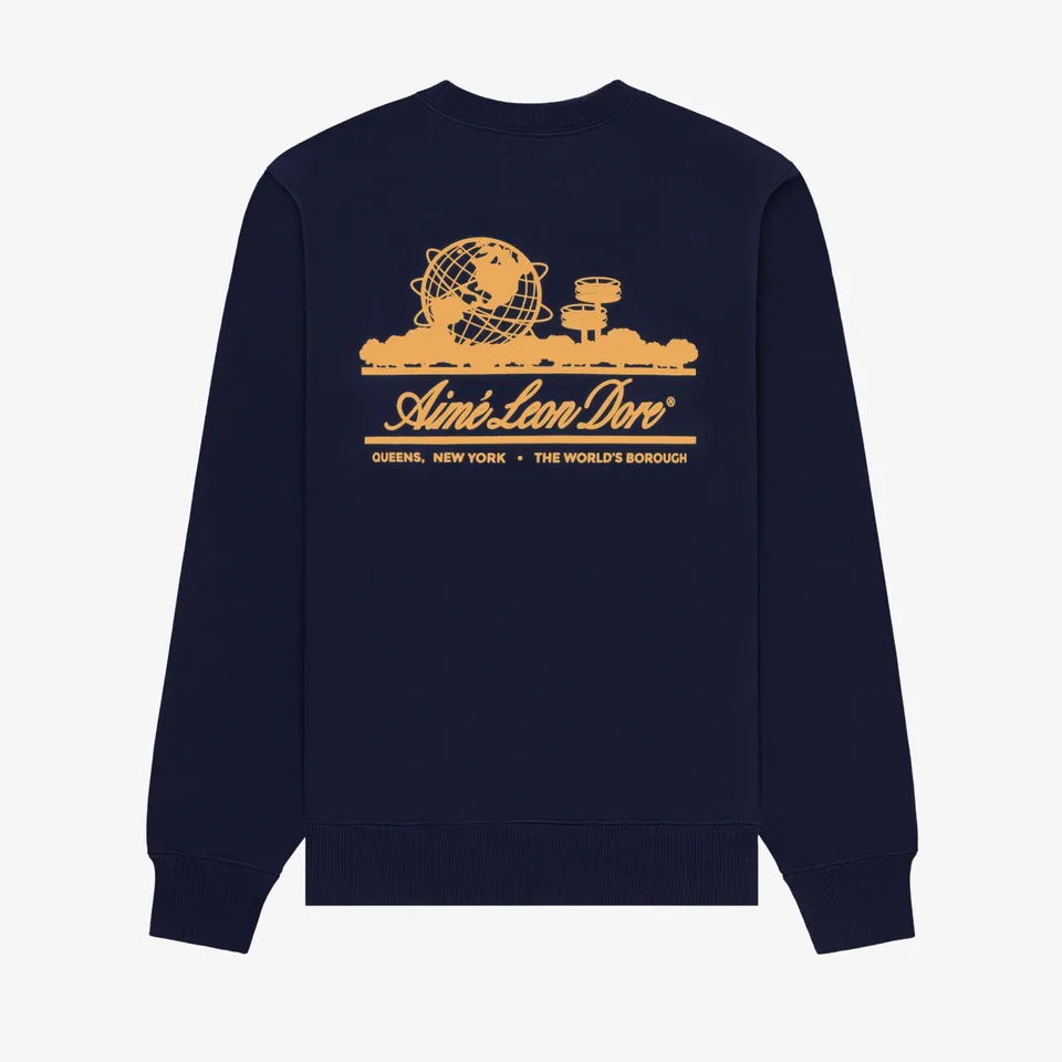 aim-leon-dore-unisphere-crewneck-sweatshirt-navy-loopback-fleece image 1