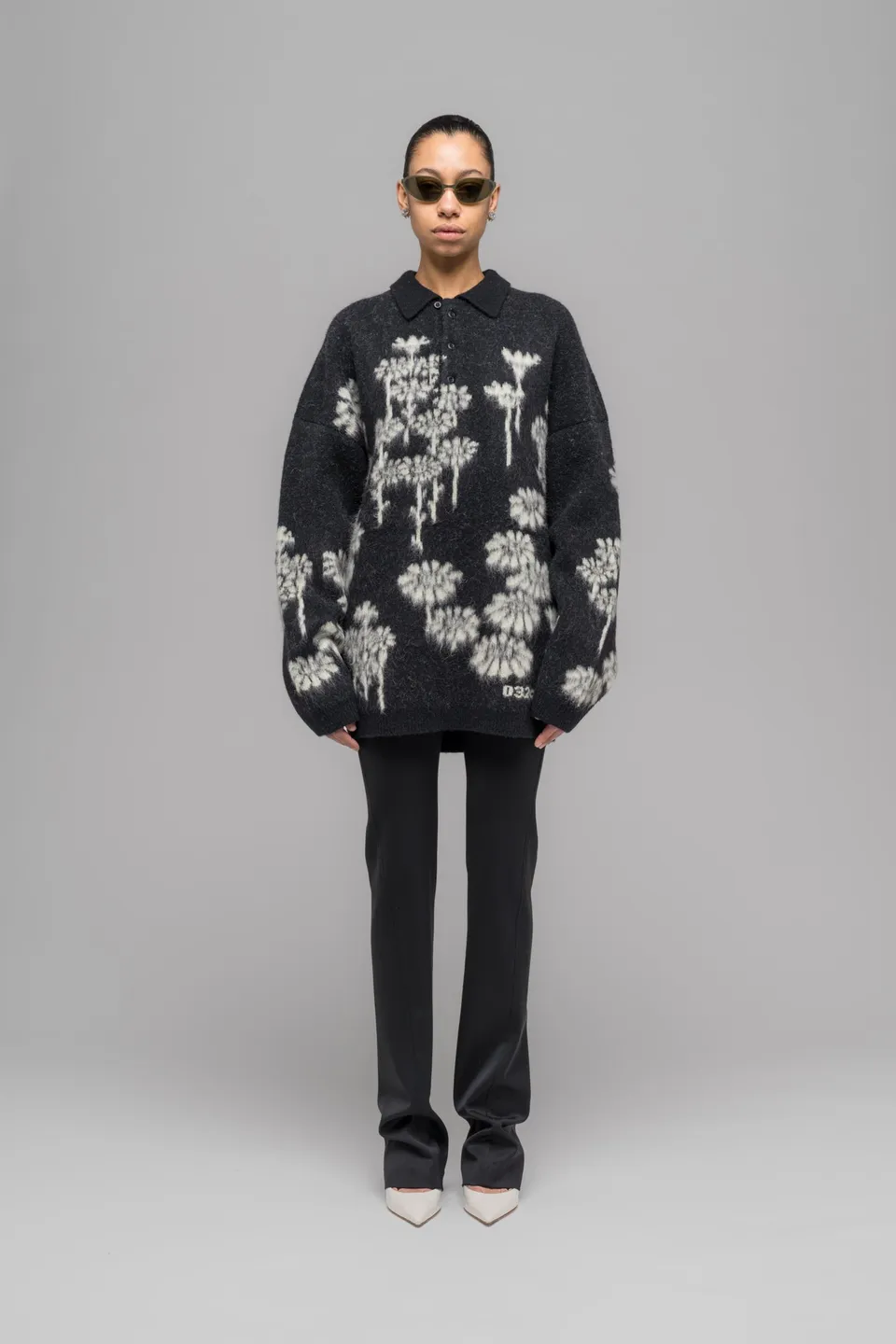 032c-melting-daisies-knit-ls-polo-shirt-oversized-alpakablend-polo-pullover image 1
