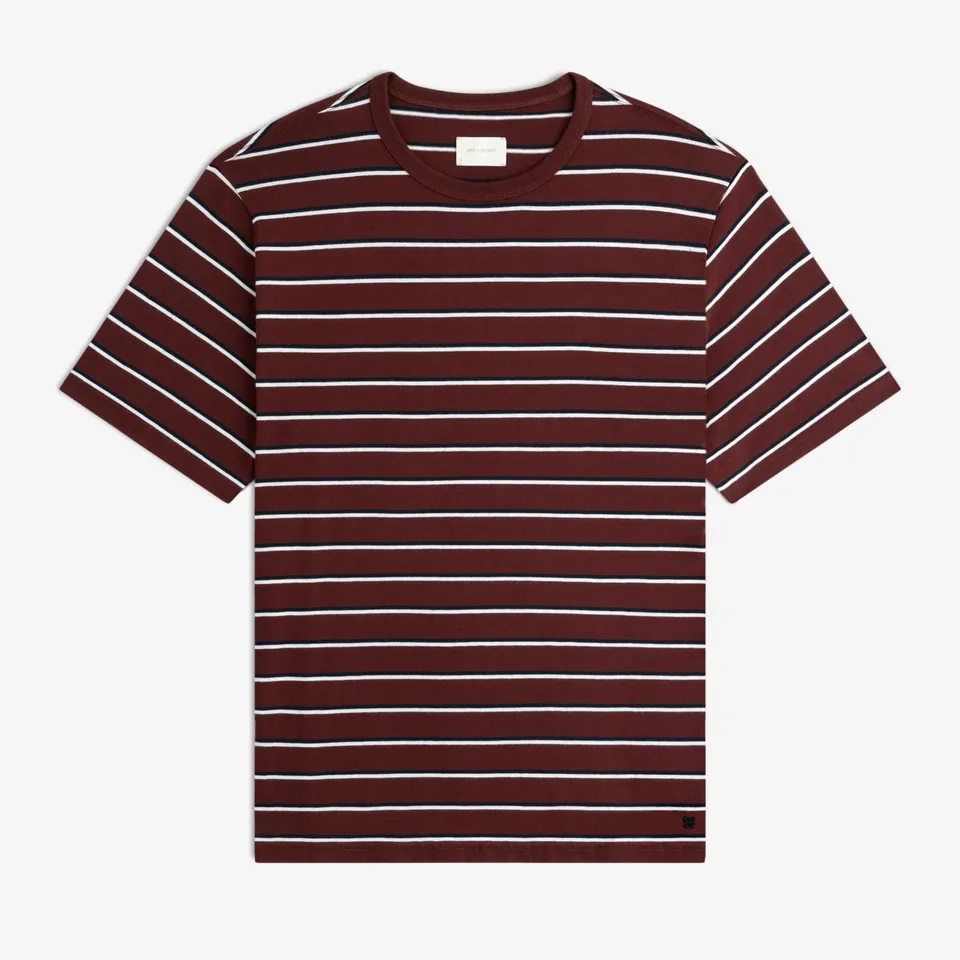 aim-leon-dore-yarn-dyed-striped-tee-braun-creme-streifen-shirt image 1