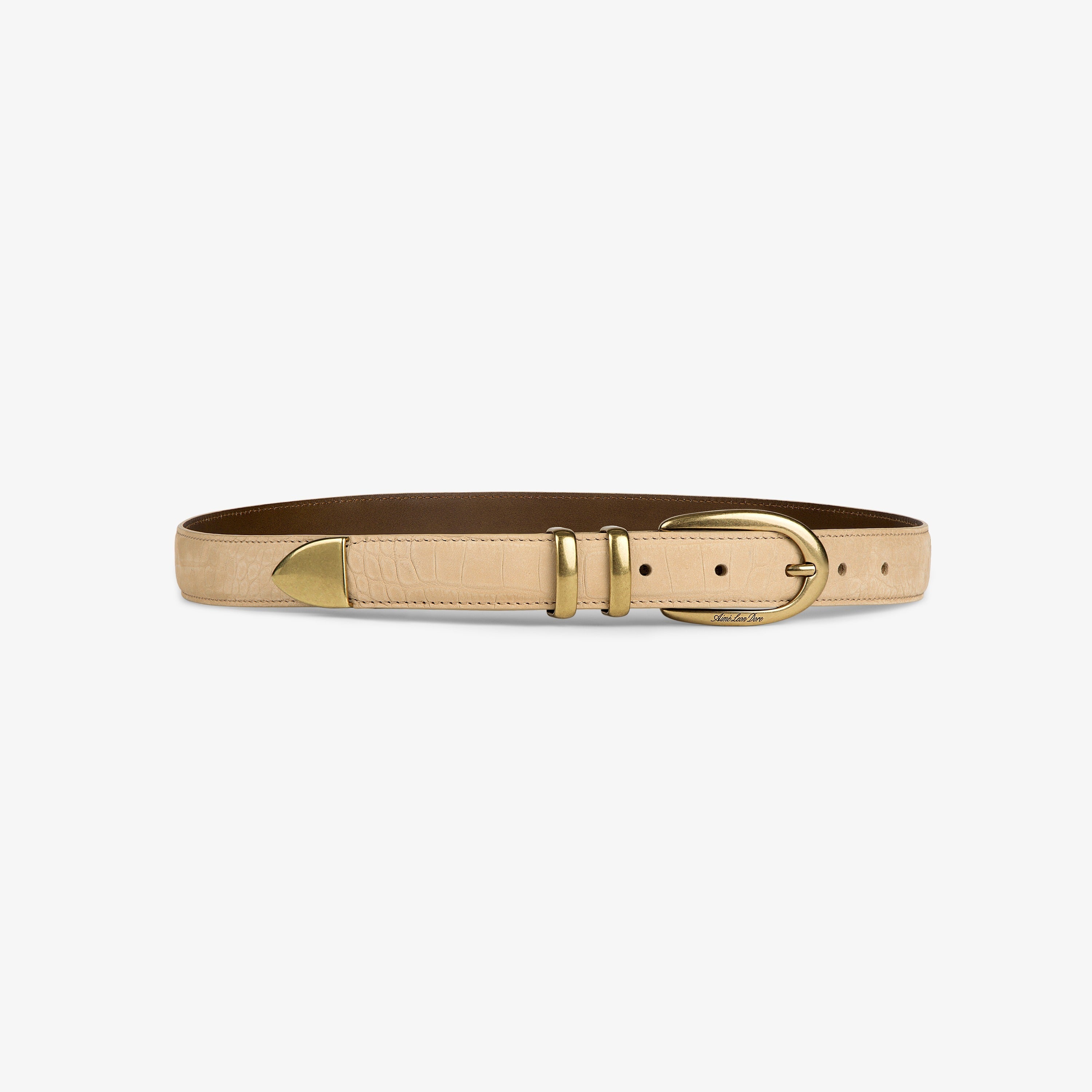 aim-leon-dore-croc-embossed-nubuck-belt-tan-lederg-rtel-aus-italien image 1