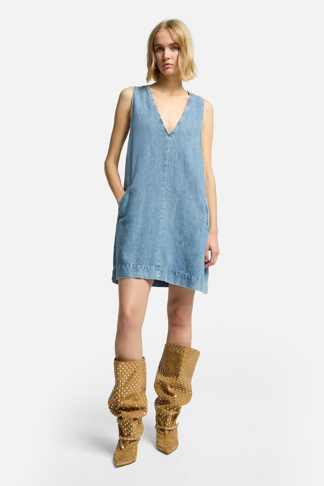 7-for-all-mankind-indigo-linen-v-neck-kleid-arizona-damen-minikleid image 2