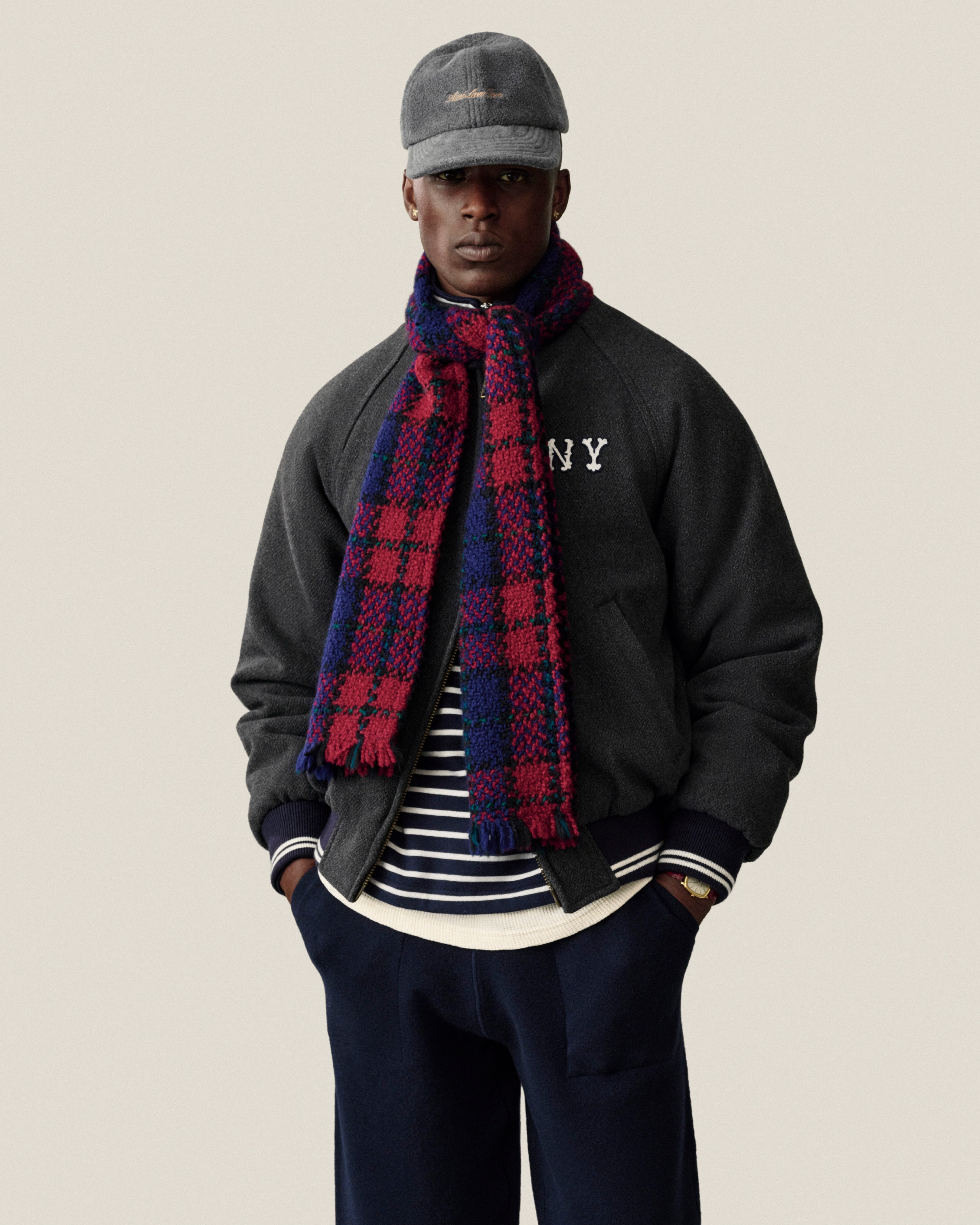 aim-leon-dore-striped-crest-quarter-zip-navy-cream image 3