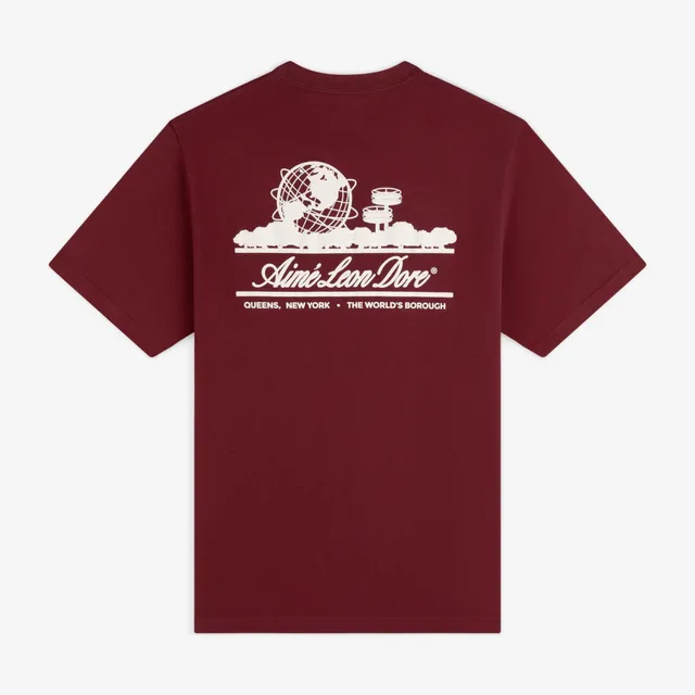 aim-leon-dore-unisphere-tee-rotes-baumwoll-t-shirt-regular-fit image 1