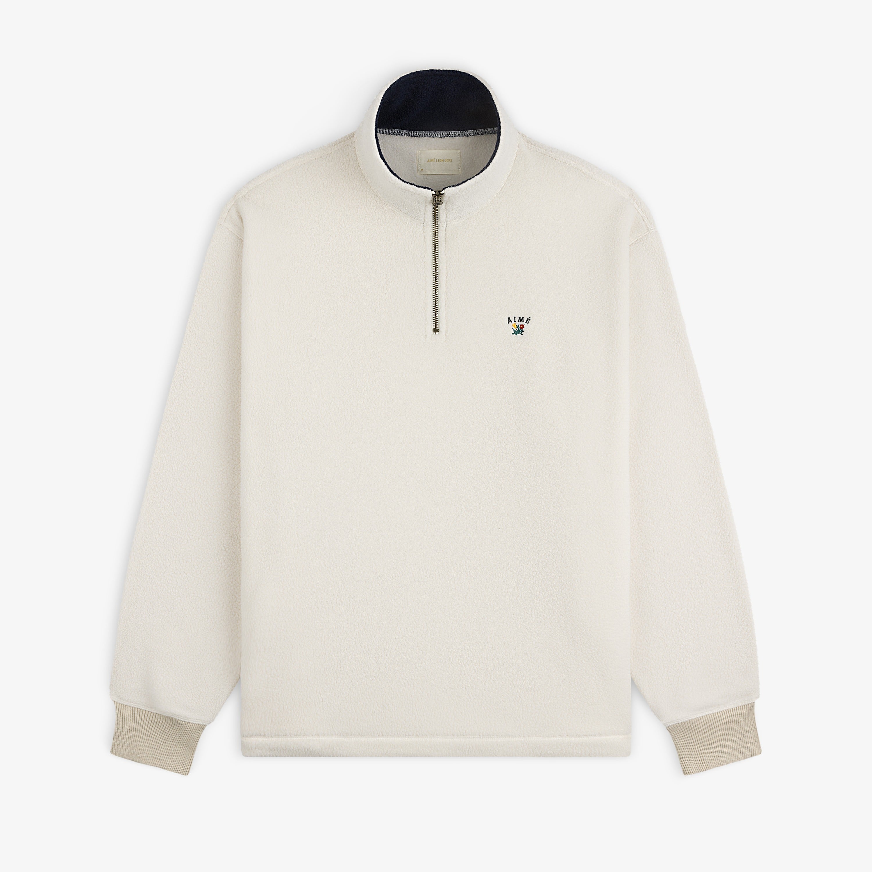 aim-leon-dore-crest-quarter-zip-fleece-pullover-creme image 1