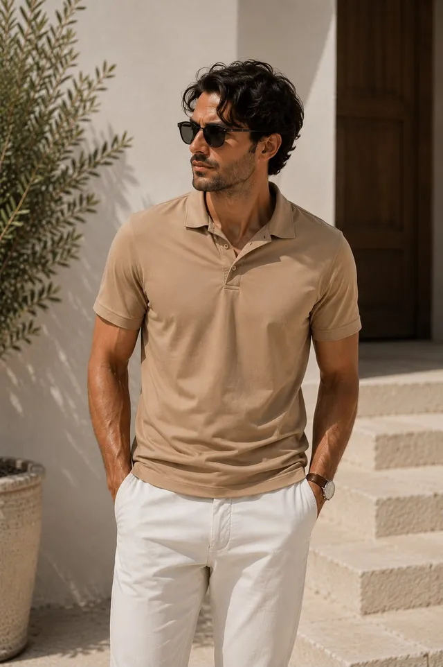 alessandro-lamura-polo-essential-beige-herren-kurzarm image 1