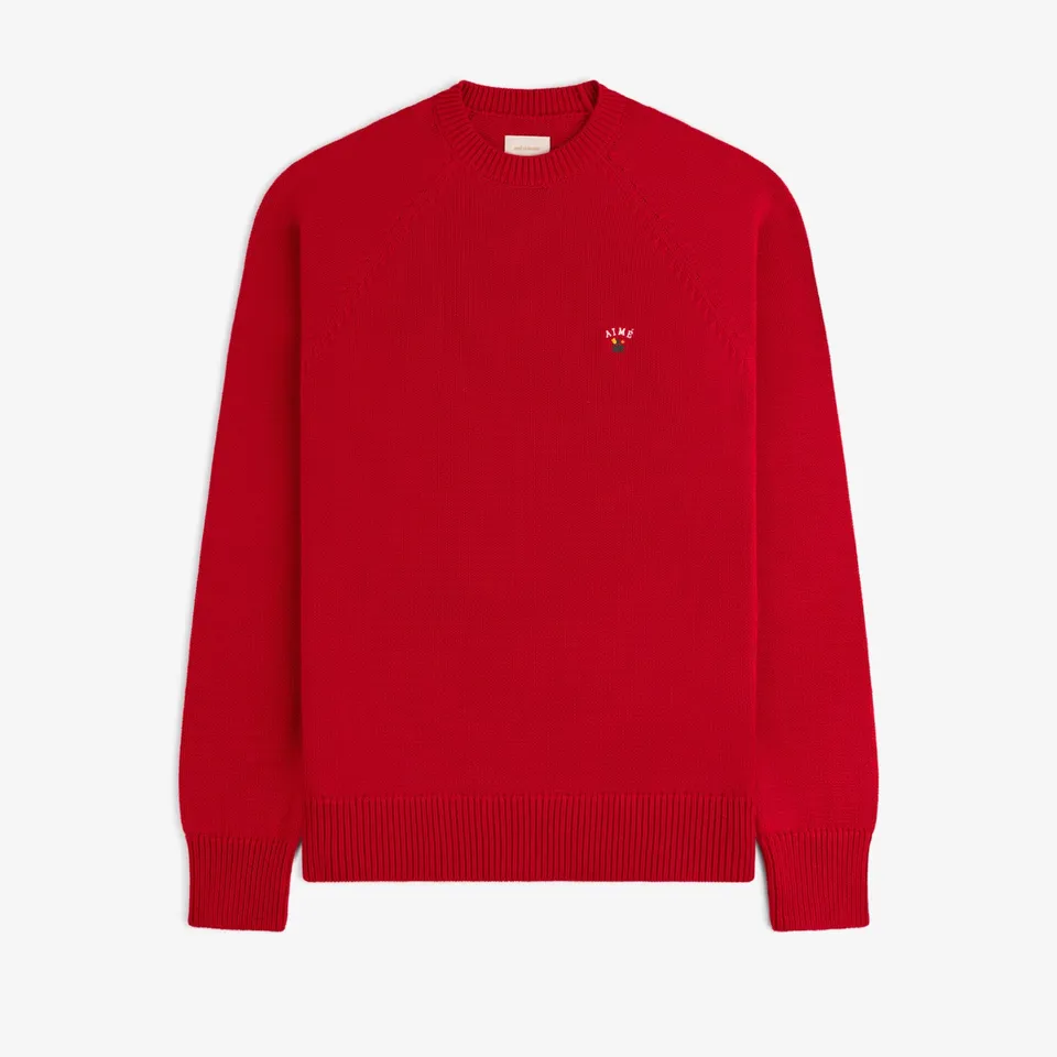 aim-leon-dore-crest-raglan-sweater-rot-baumwoll-strickpullover image 1