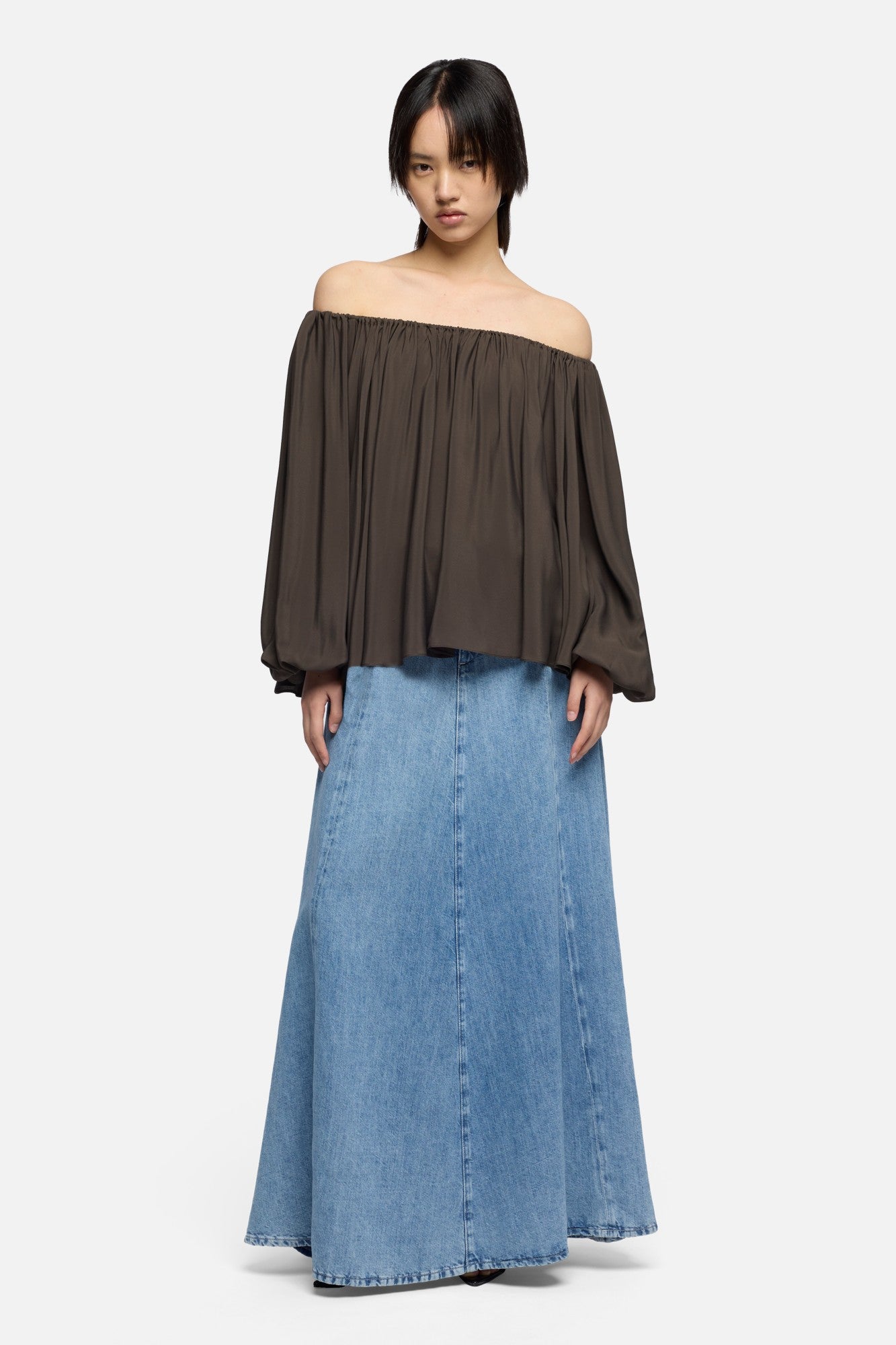 7-for-all-mankind-off-shoulder-blouse-seiden-bluse-silk-brownie image 2