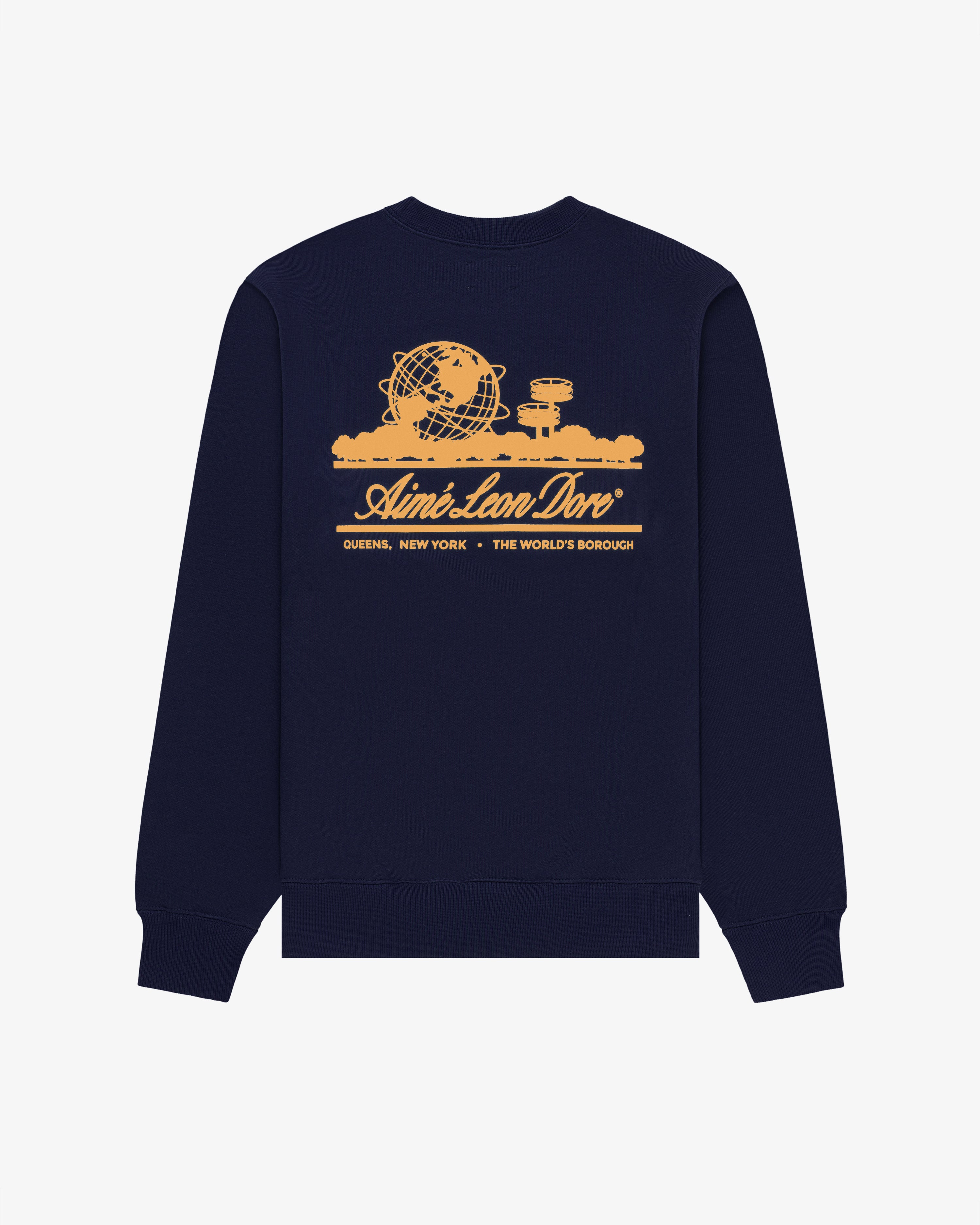 aim-leon-dore-unisphere-crewneck-sweatshirt-navy-loopback-fleece image 2