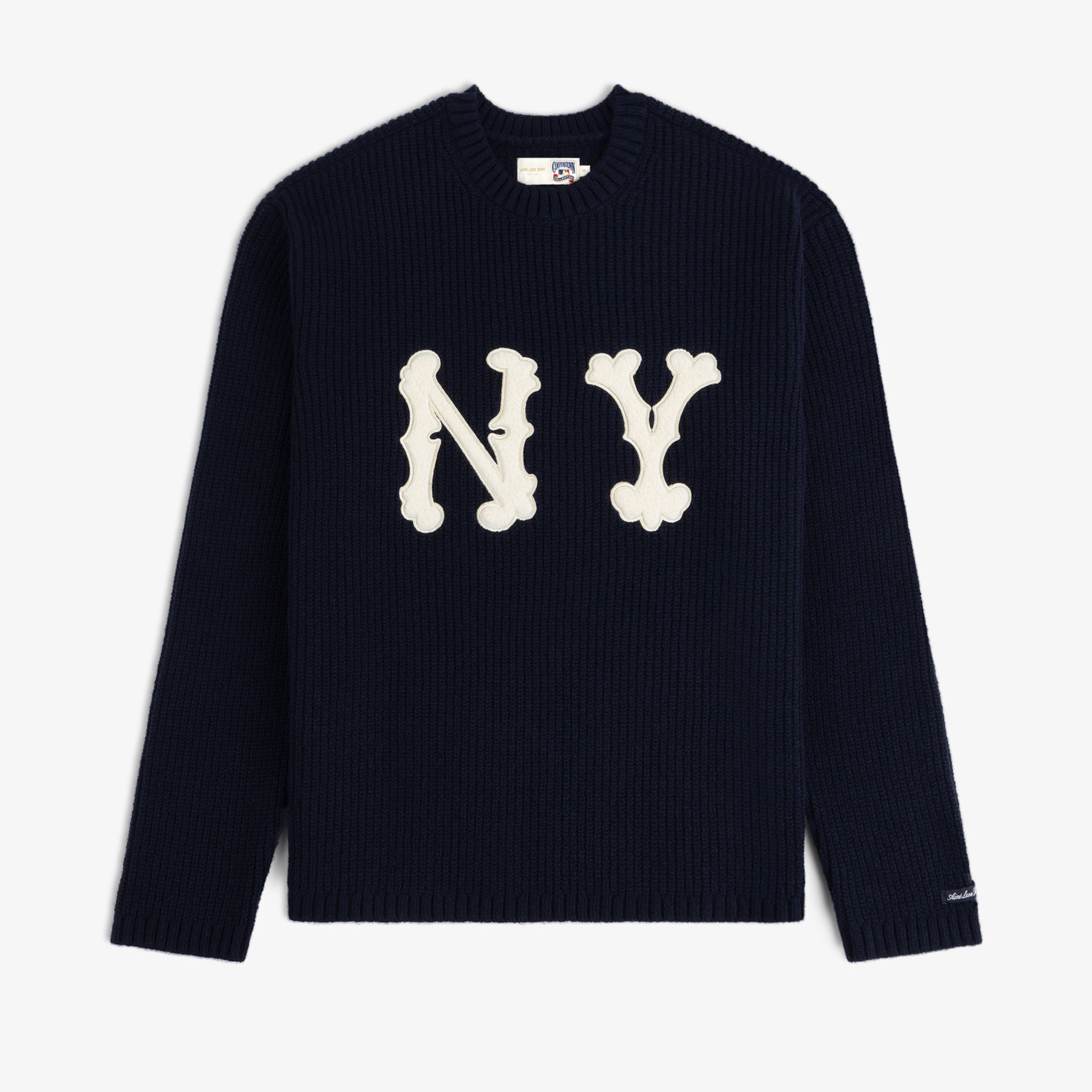 aim-leon-dore-ny-highlanders-ribbed-wool-crewneck-pullover-navy image 1