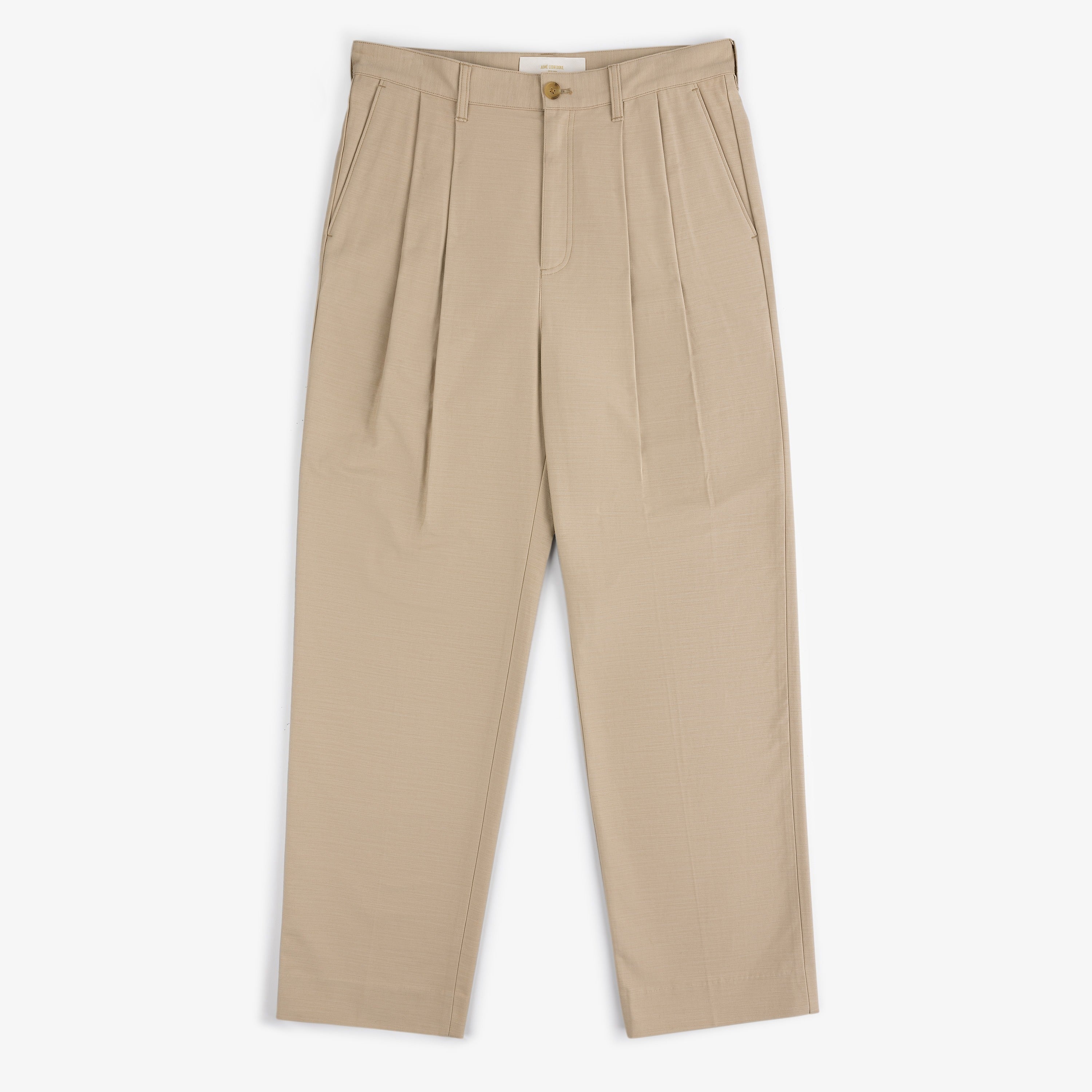 aim-leon-dore-double-pleated-pant-plissee-hose-beige-aus-baumwollsatin image 1