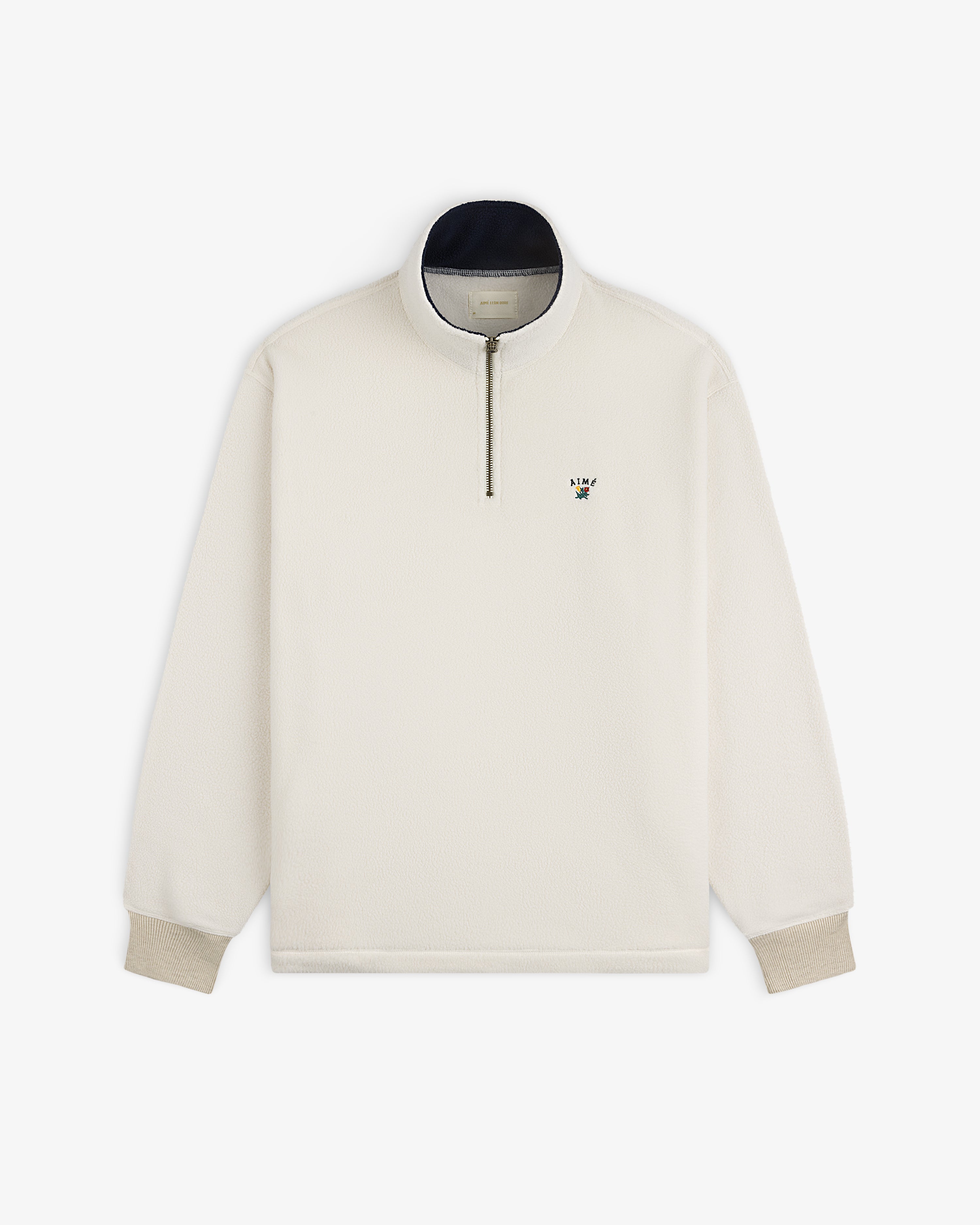 aim-leon-dore-crest-quarter-zip-fleece-pullover-creme image 2