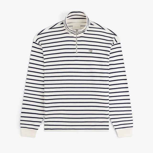aim-leon-dore-striped-crest-quarter-zip-creme-navy image 1