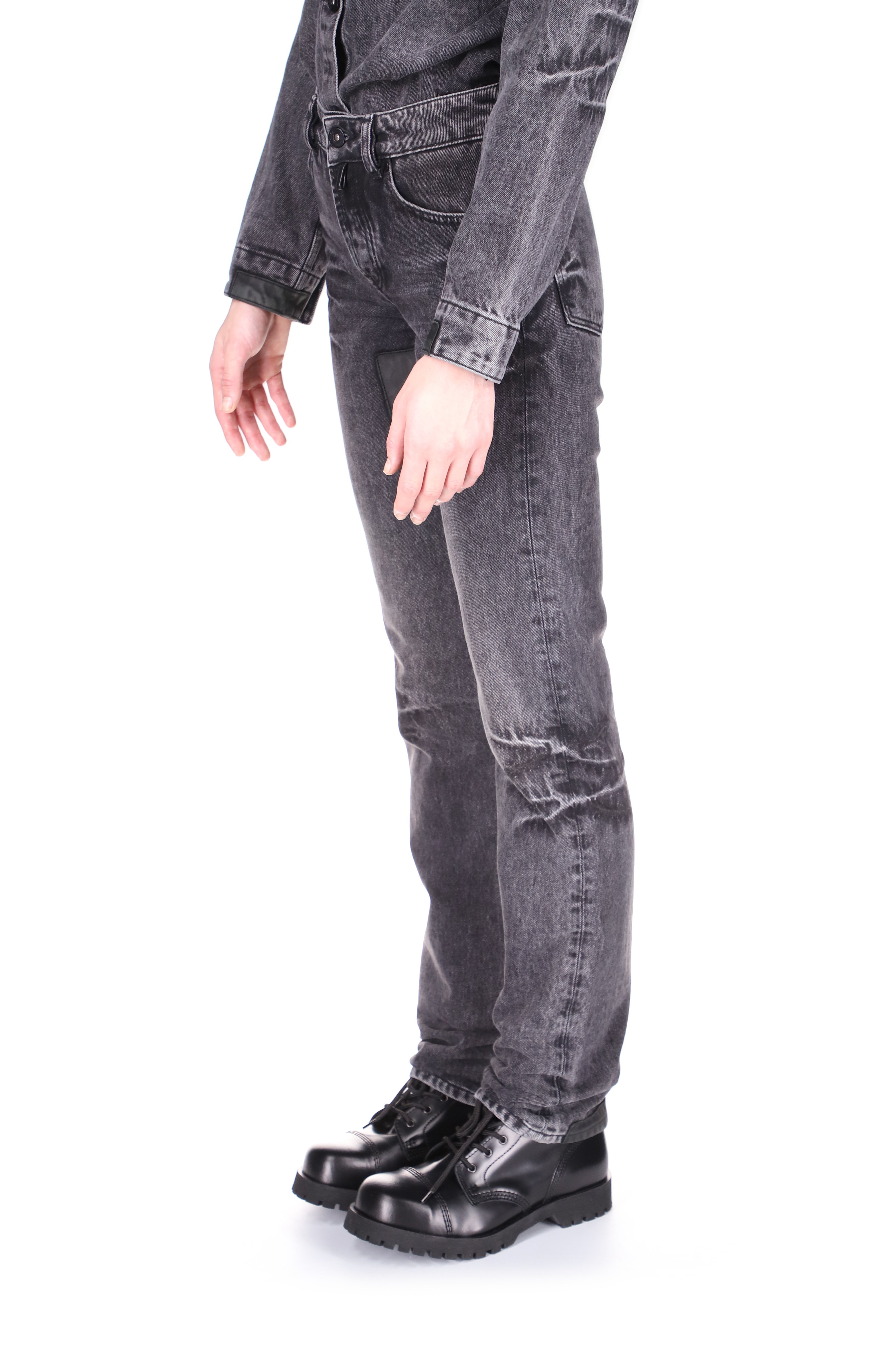 032c-moon-wash-jeans-slim-fit-5-pocket-patchwork-jeans-acid-black image 2