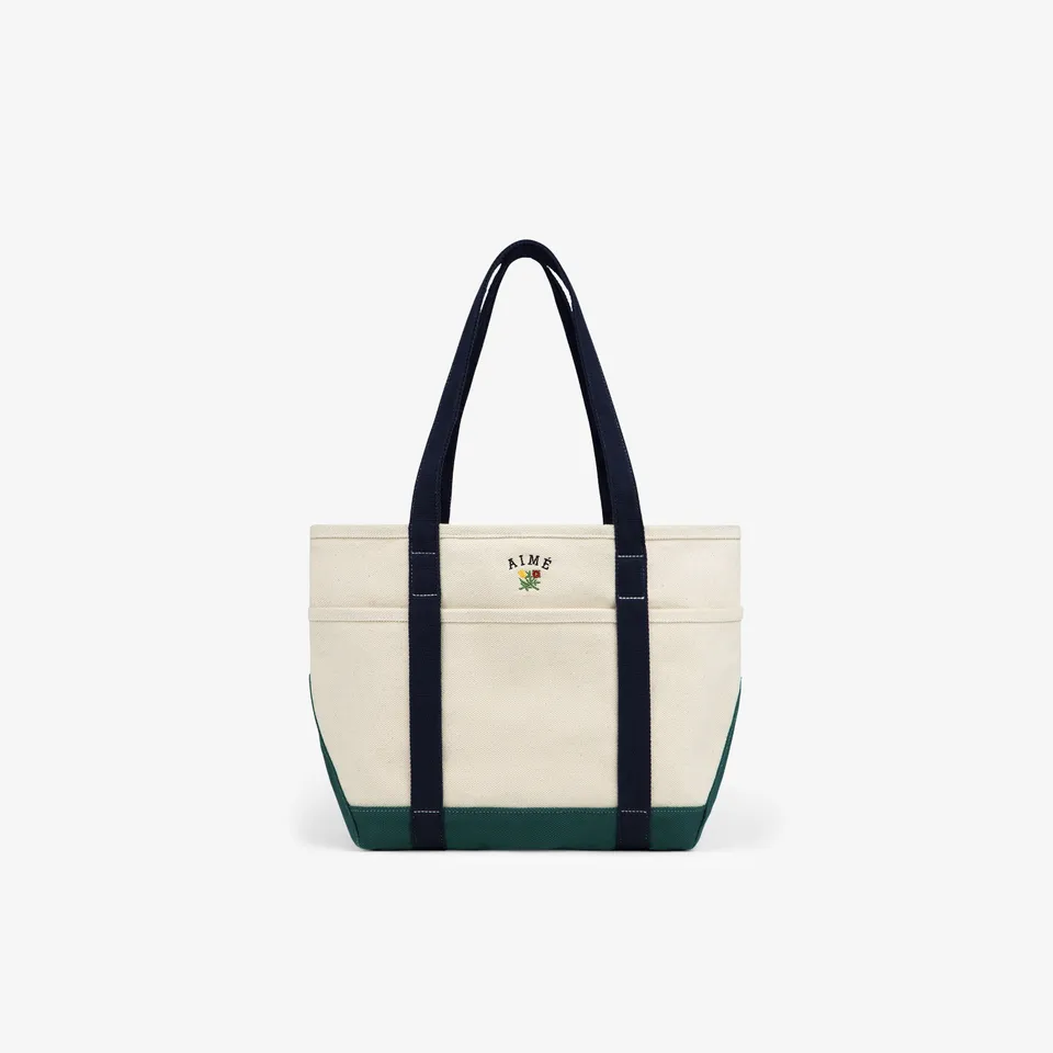 aim-leon-dore-small-crest-contrast-tote-bag-canvas-tasche-cream image 1