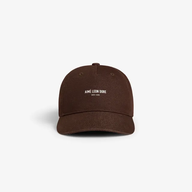 aim-leon-dore-vintage-micro-logo-hat-braun-5-panel-denim-cap image 1