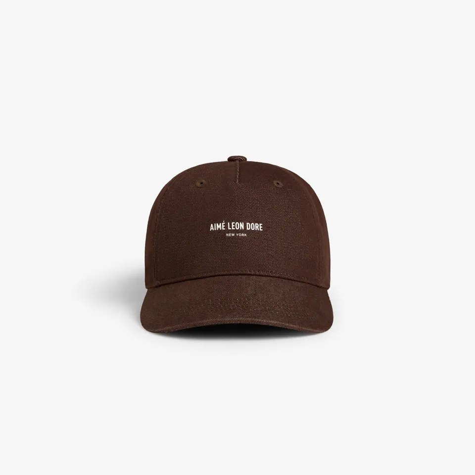 aim-leon-dore-vintage-micro-logo-hat-braun-5-panel-denim-cap image 1