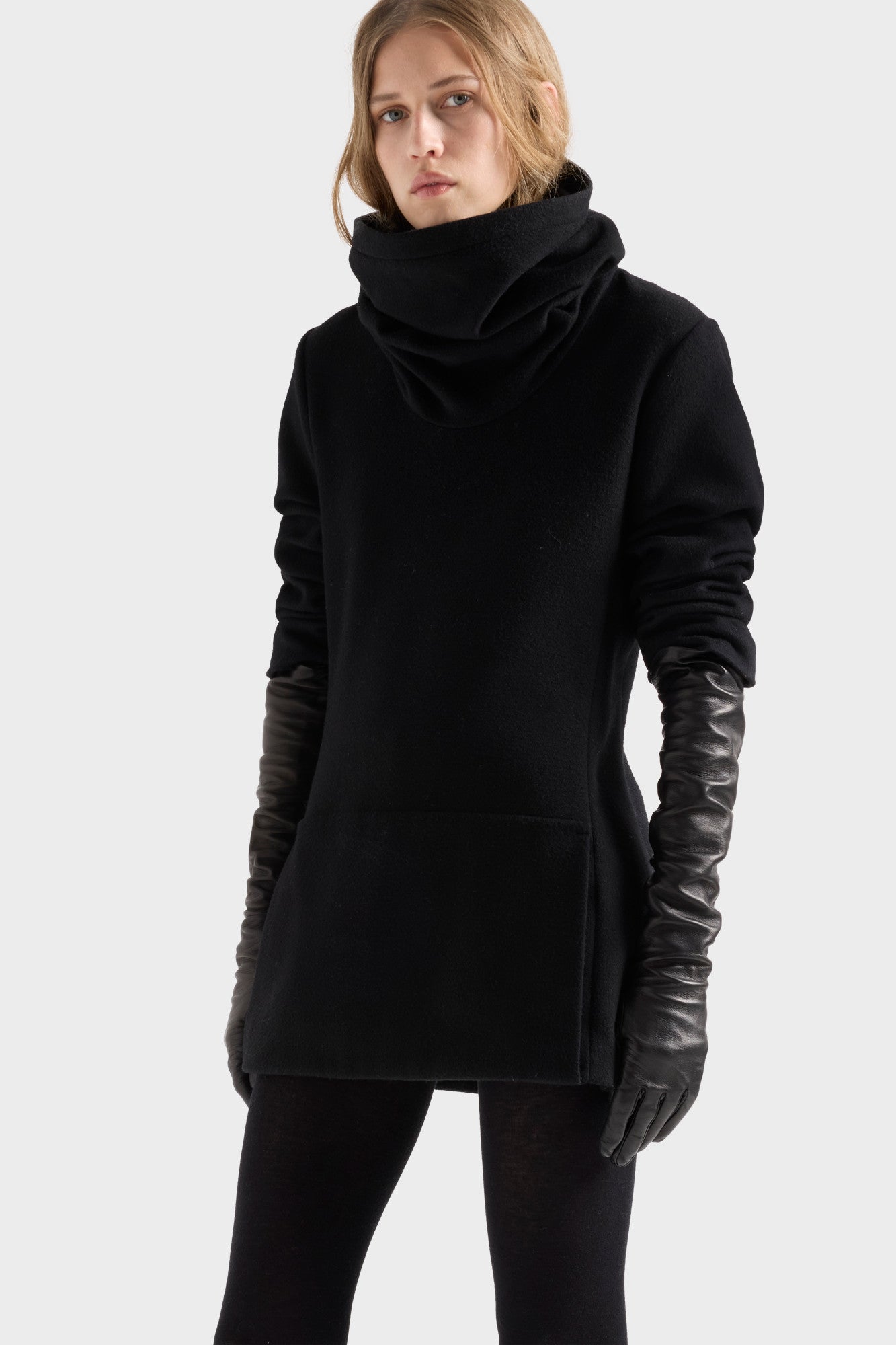 7-for-all-mankind-ruched-high-neck-minikleid-wollmix-schwarz image 3