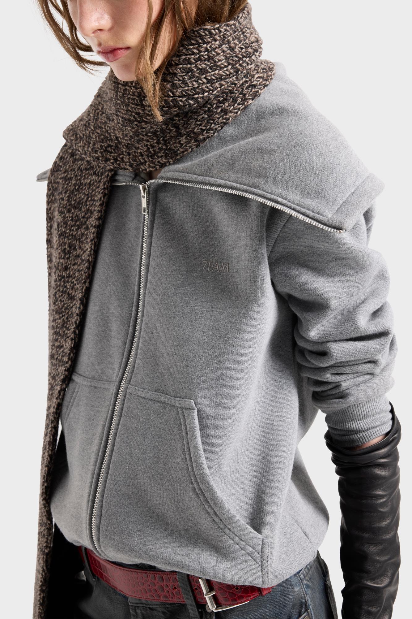 7-for-all-mankind-high-neck-zip-hoodie-cropped-hoodie-in-ash image 4