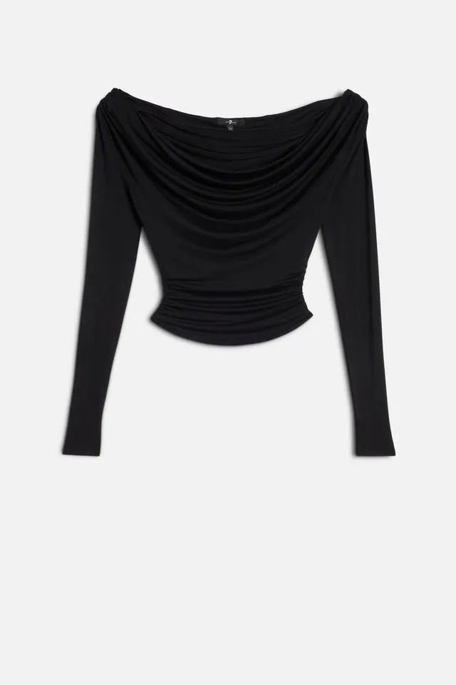 7-for-all-mankind-long-sleeve-draped-top-langarm-drap-top-in-black image 1