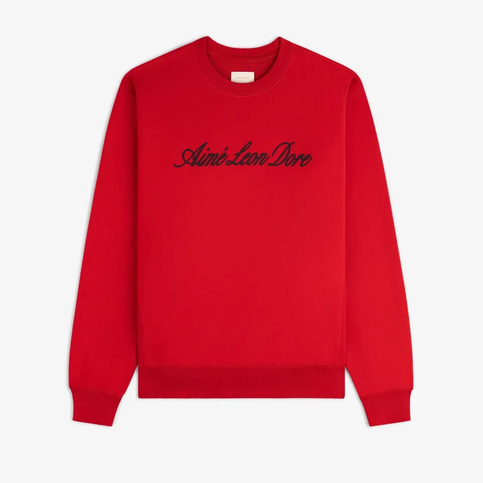 aim-leon-dore-vintage-script-crewneck-sweatshirt-sweater-rot image 1