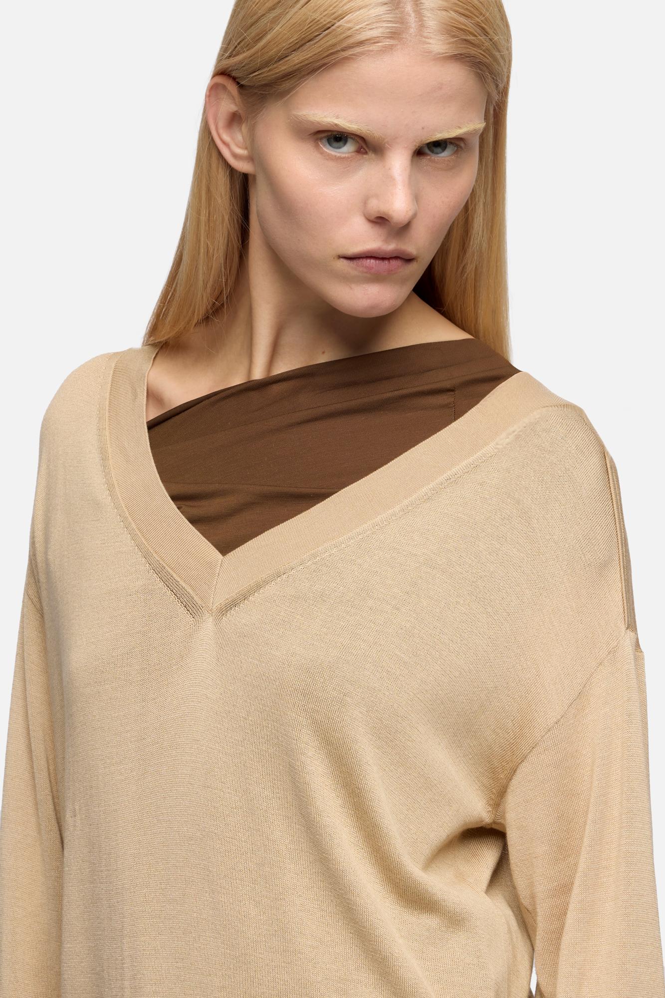 7-for-all-mankind-v-neck-sweater-silk-cotton-beige-pullover image 4