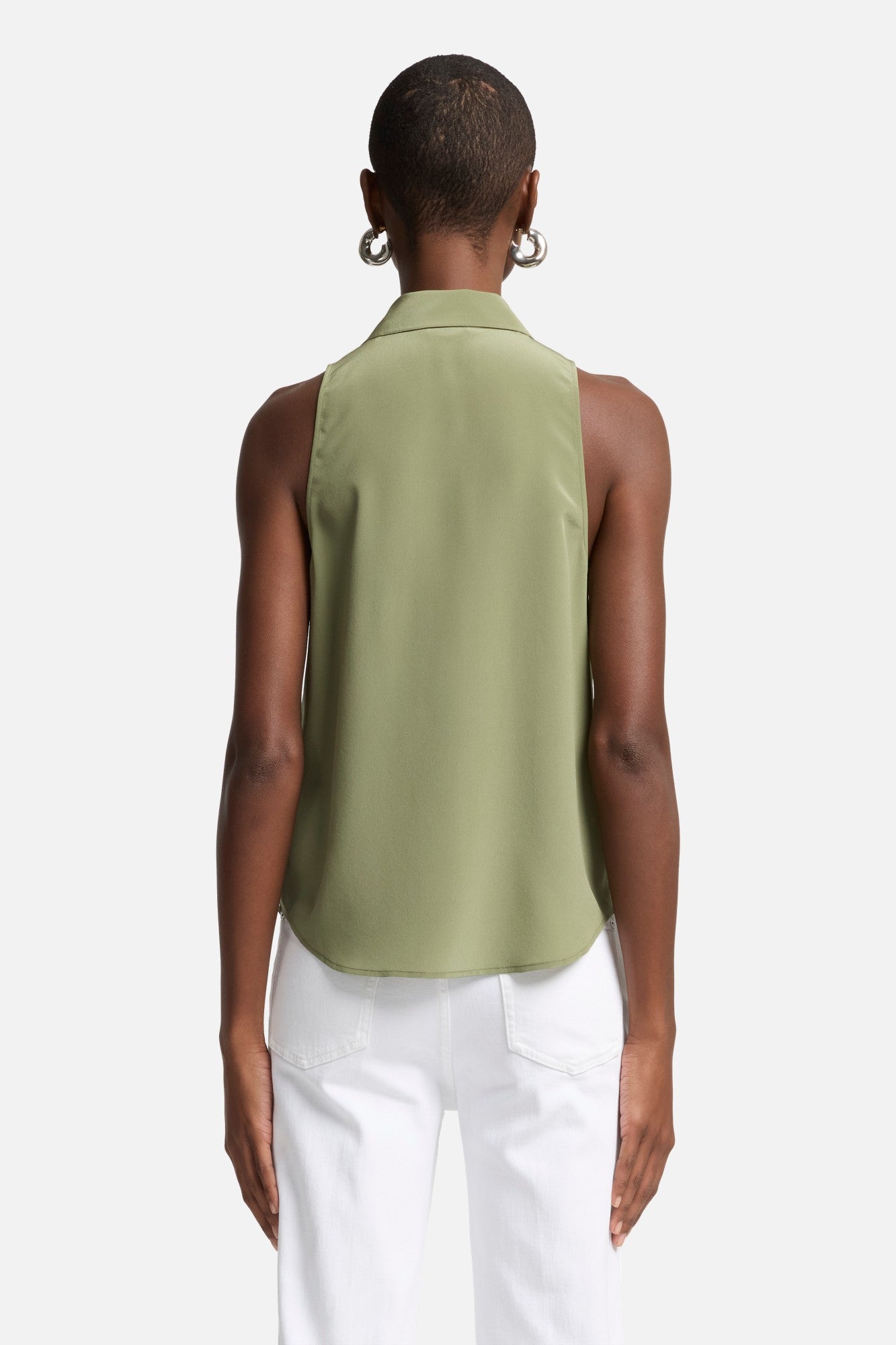 7-for-all-mankind-sleeveless-silk-button-down-damen-bluse-army image 5
