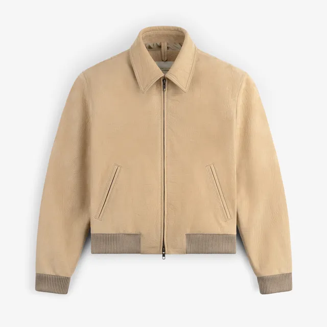 aim-leon-dore-croc-embossed-nubuck-bomber-jacket-tan image 1