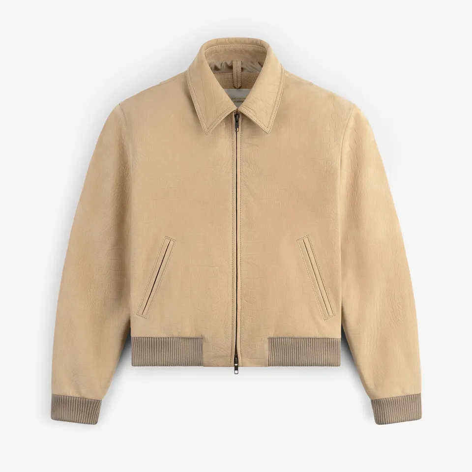 aim-leon-dore-croc-embossed-nubuck-bomber-jacket-tan image 1