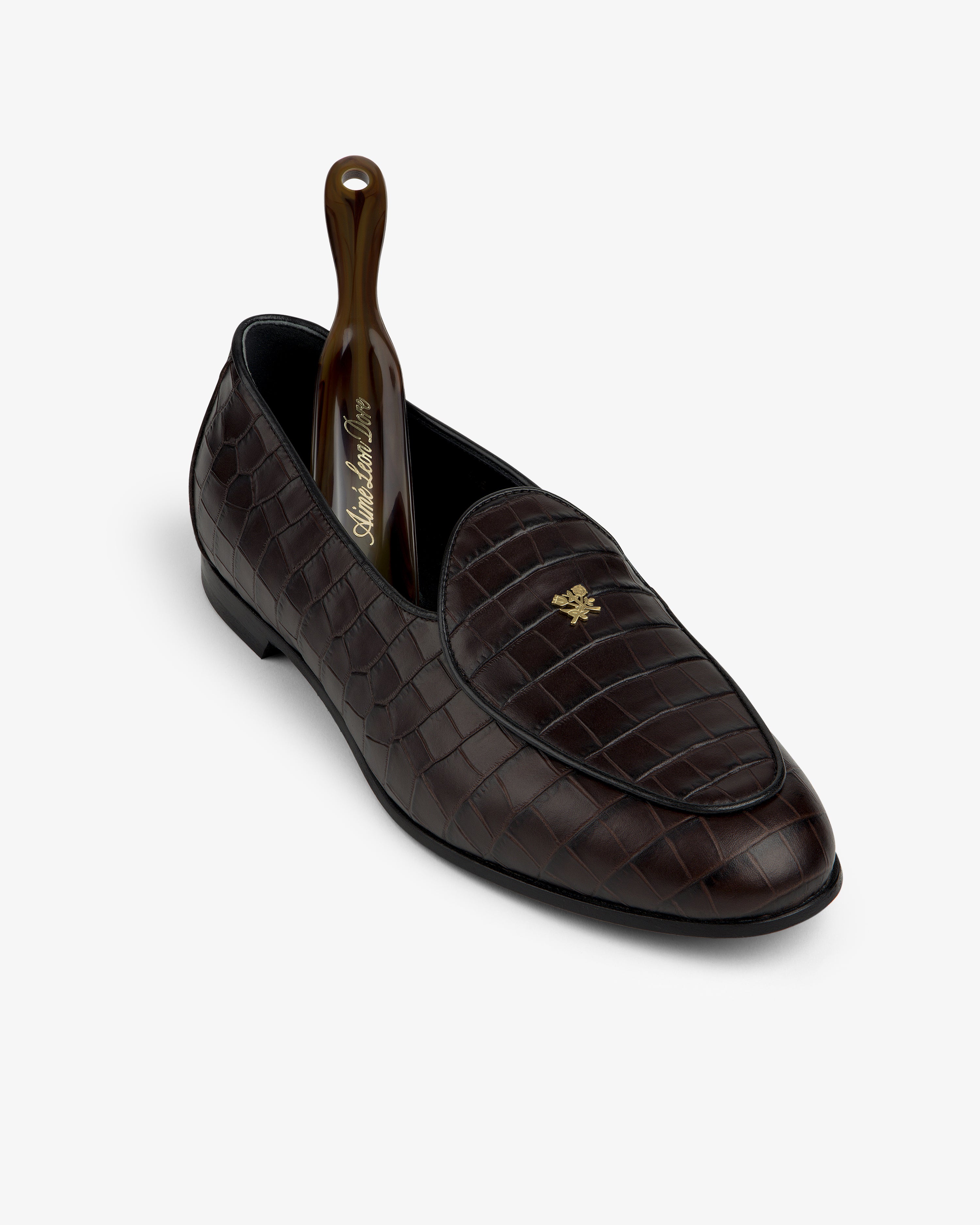 aim-leon-dore-croc-embossed-crest-sal-ni-loafer-brauner-lederloafer image 6