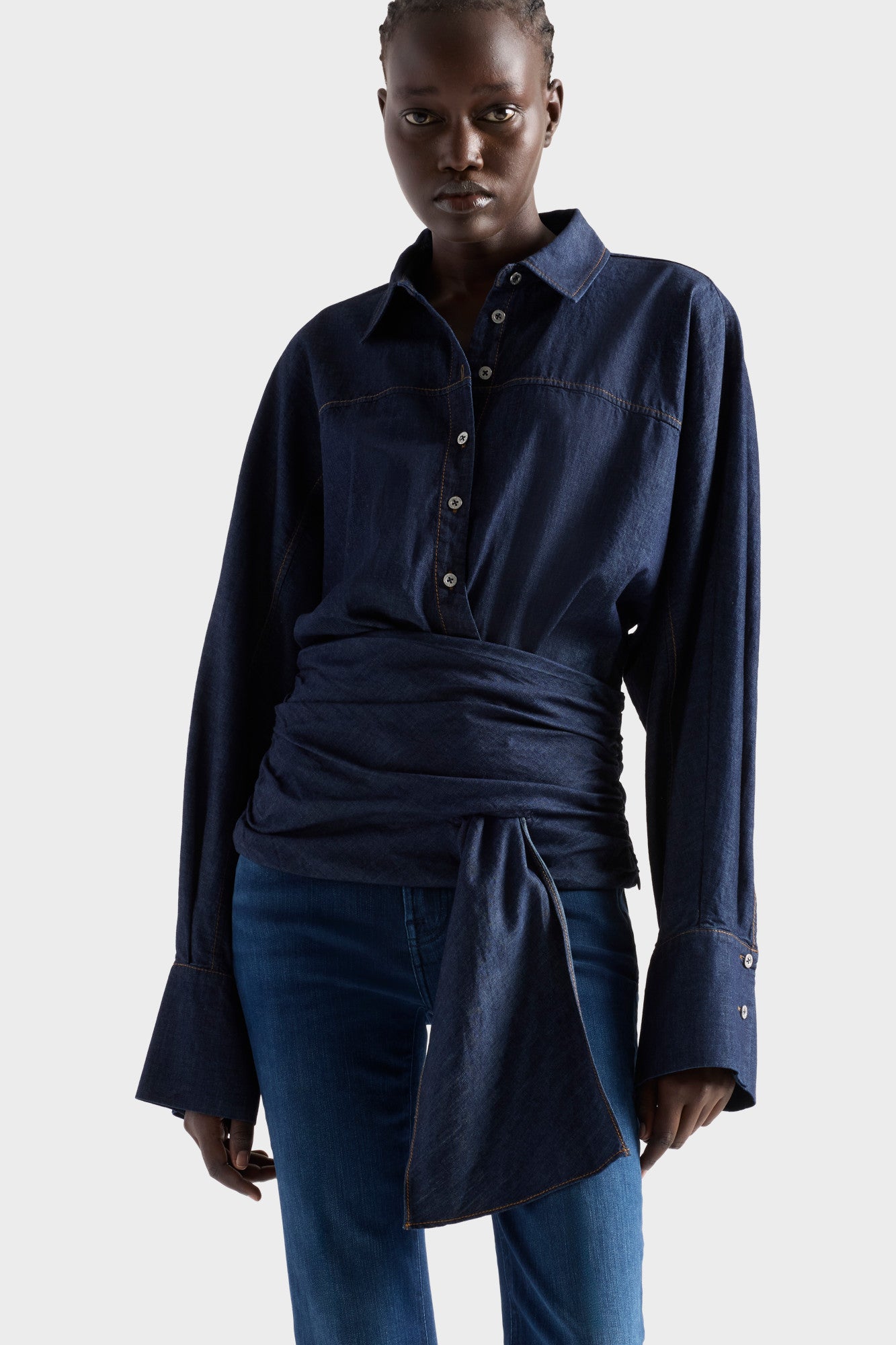 7-for-all-mankind-waist-tie-shirt-denim-abyss-damen-denim-bluse image 3