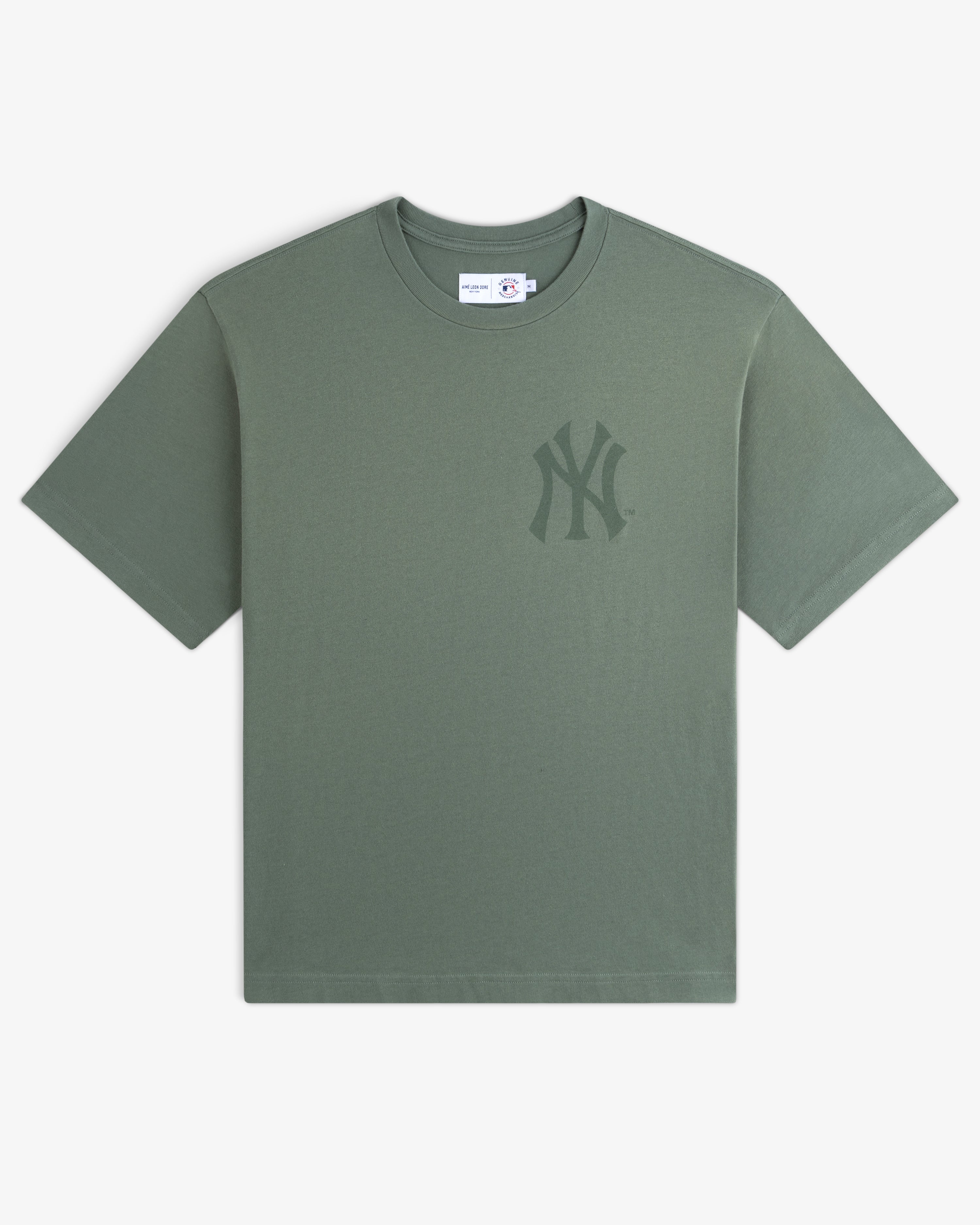 aim-leon-dore-yankees-washed-logo-tee-t-shirt-gr-n image 2
