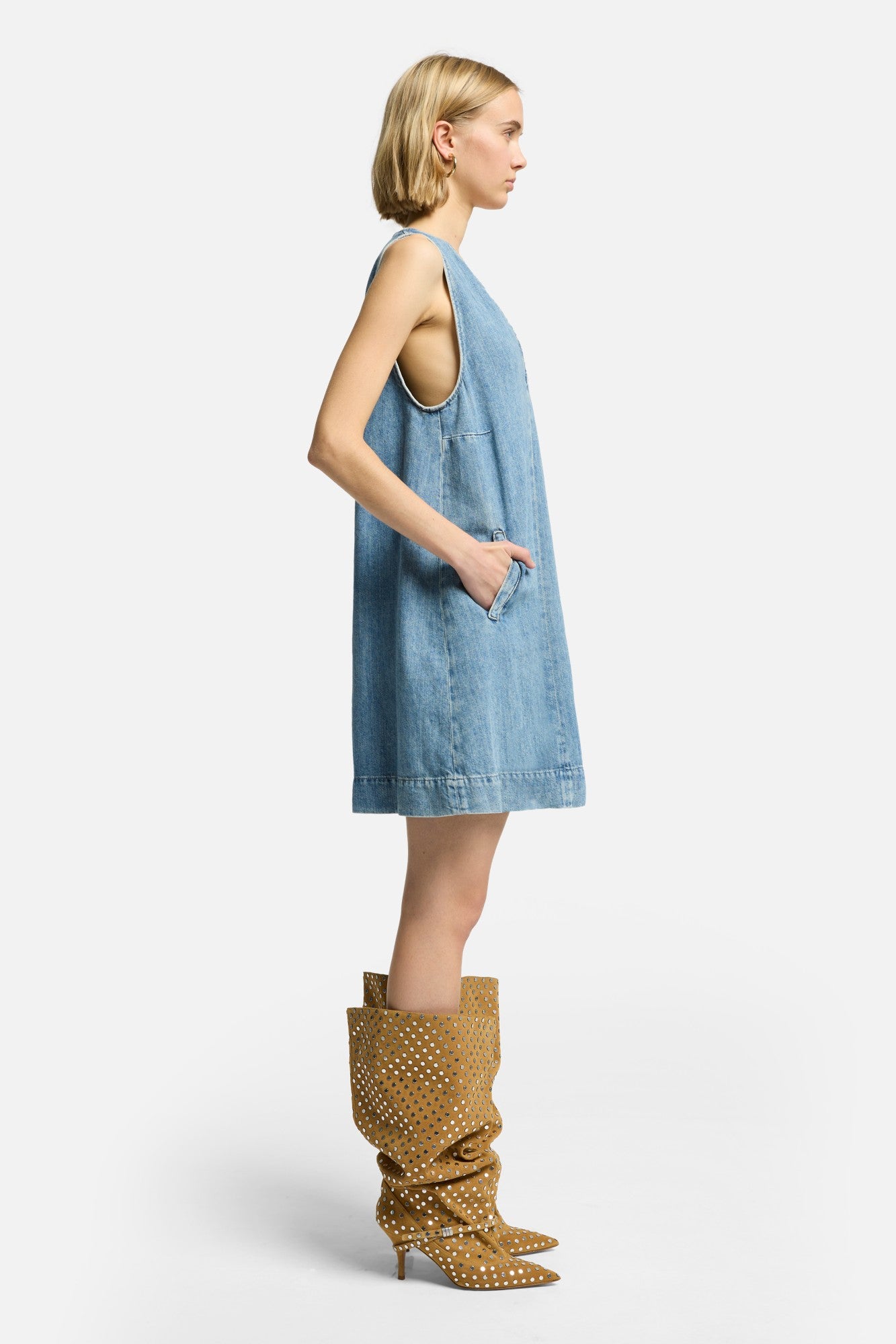 7-for-all-mankind-indigo-linen-v-neck-kleid-arizona-damen-minikleid image 6