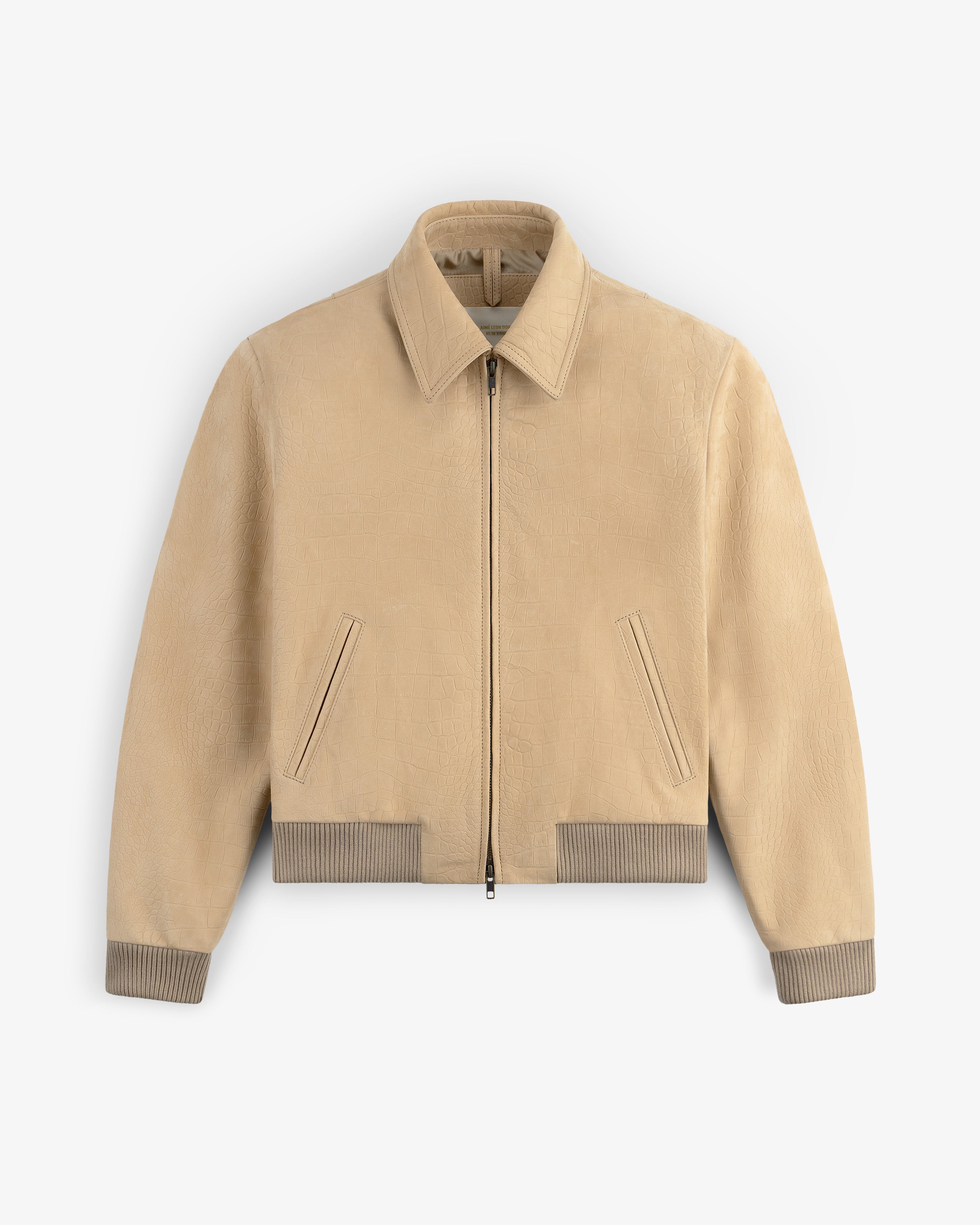 aim-leon-dore-croc-embossed-nubuck-bomber-jacket-tan image 2
