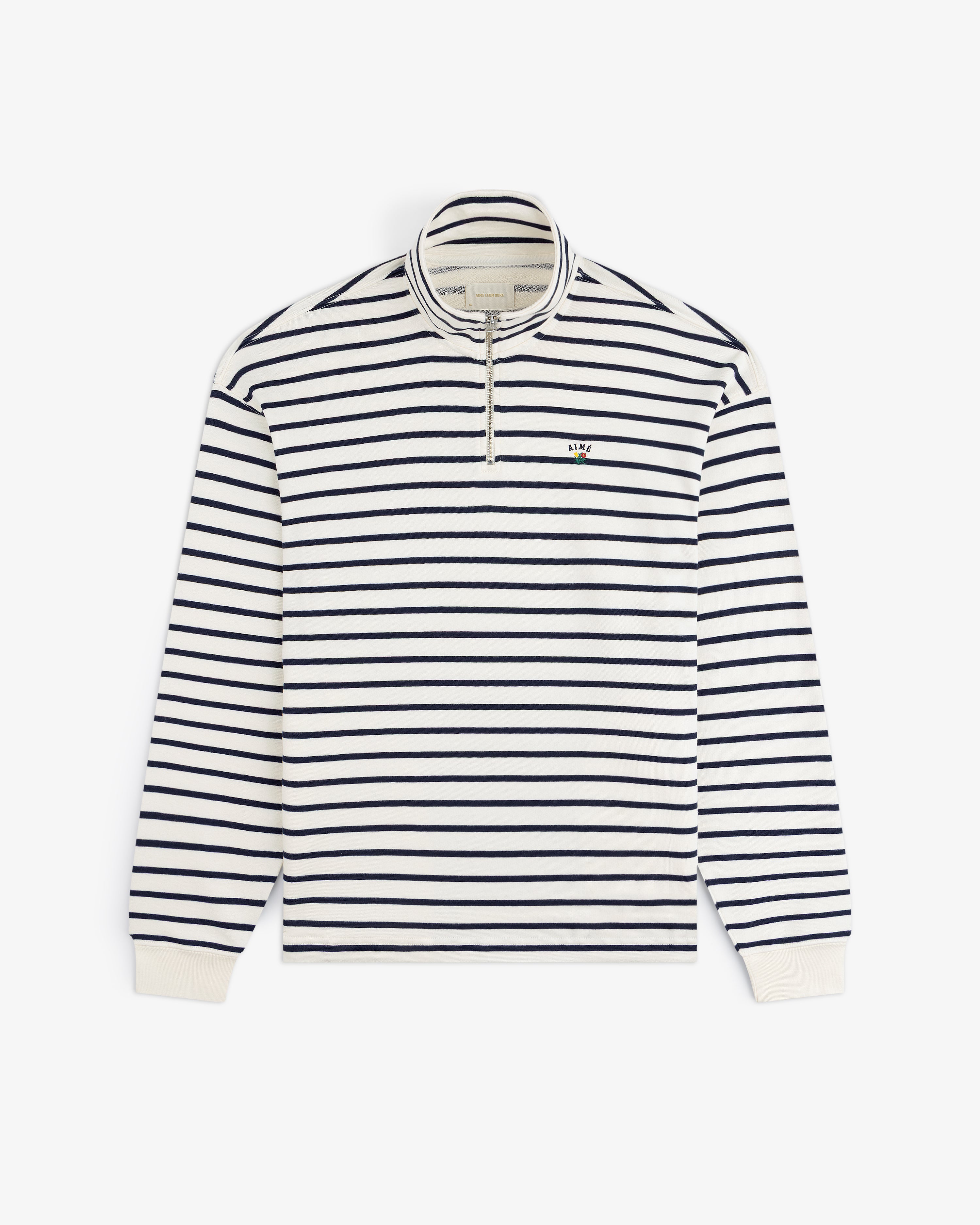 aim-leon-dore-striped-crest-quarter-zip-creme-navy image 2
