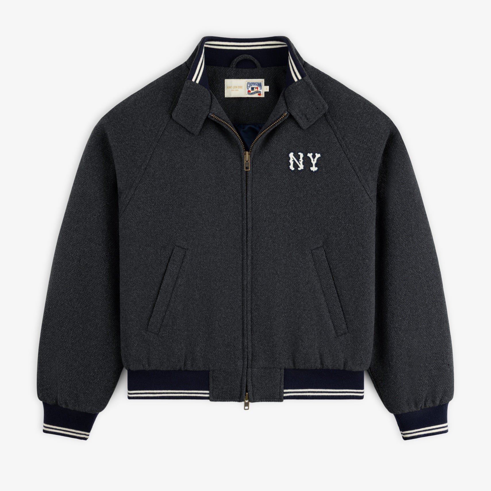 aim-leon-dore-ny-highlanders-wool-varsity-jacke-grau image 1
