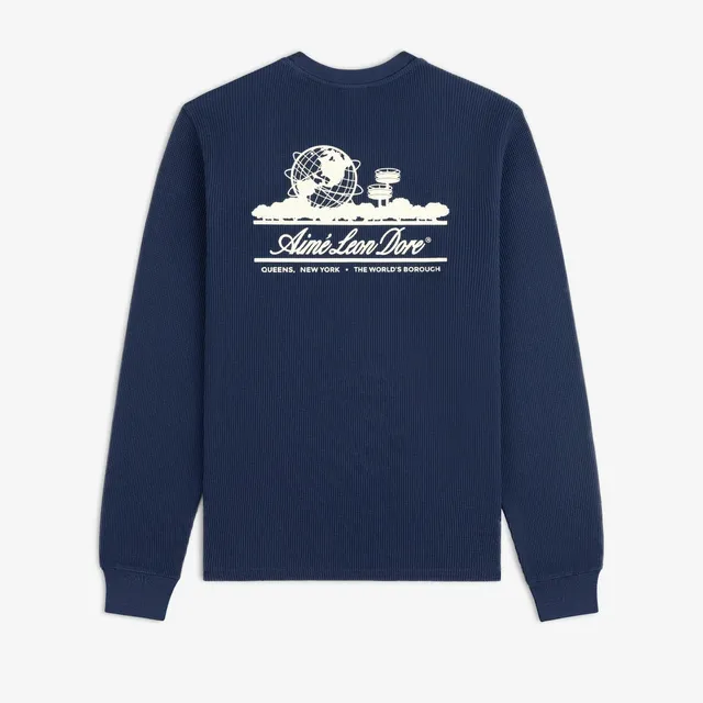 aim-leon-dore-long-sleeve-unisphere-waffle-thermal-navy image 1
