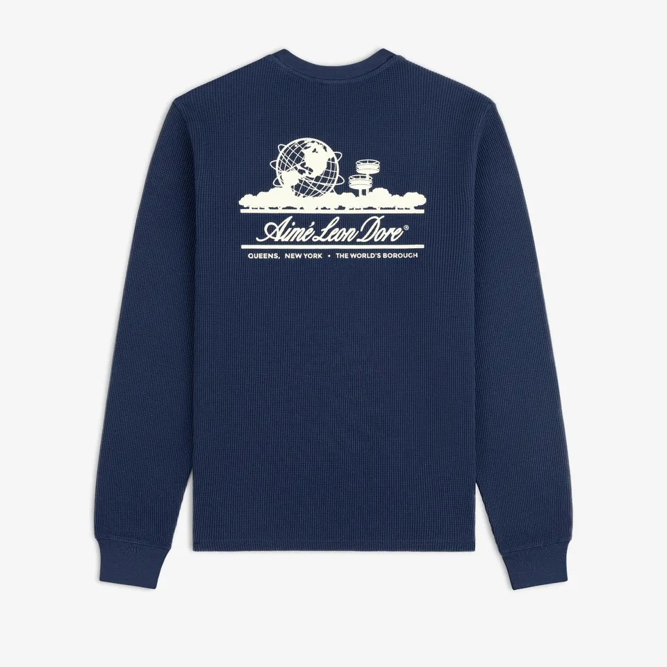 aim-leon-dore-long-sleeve-unisphere-waffle-thermal-navy image 1