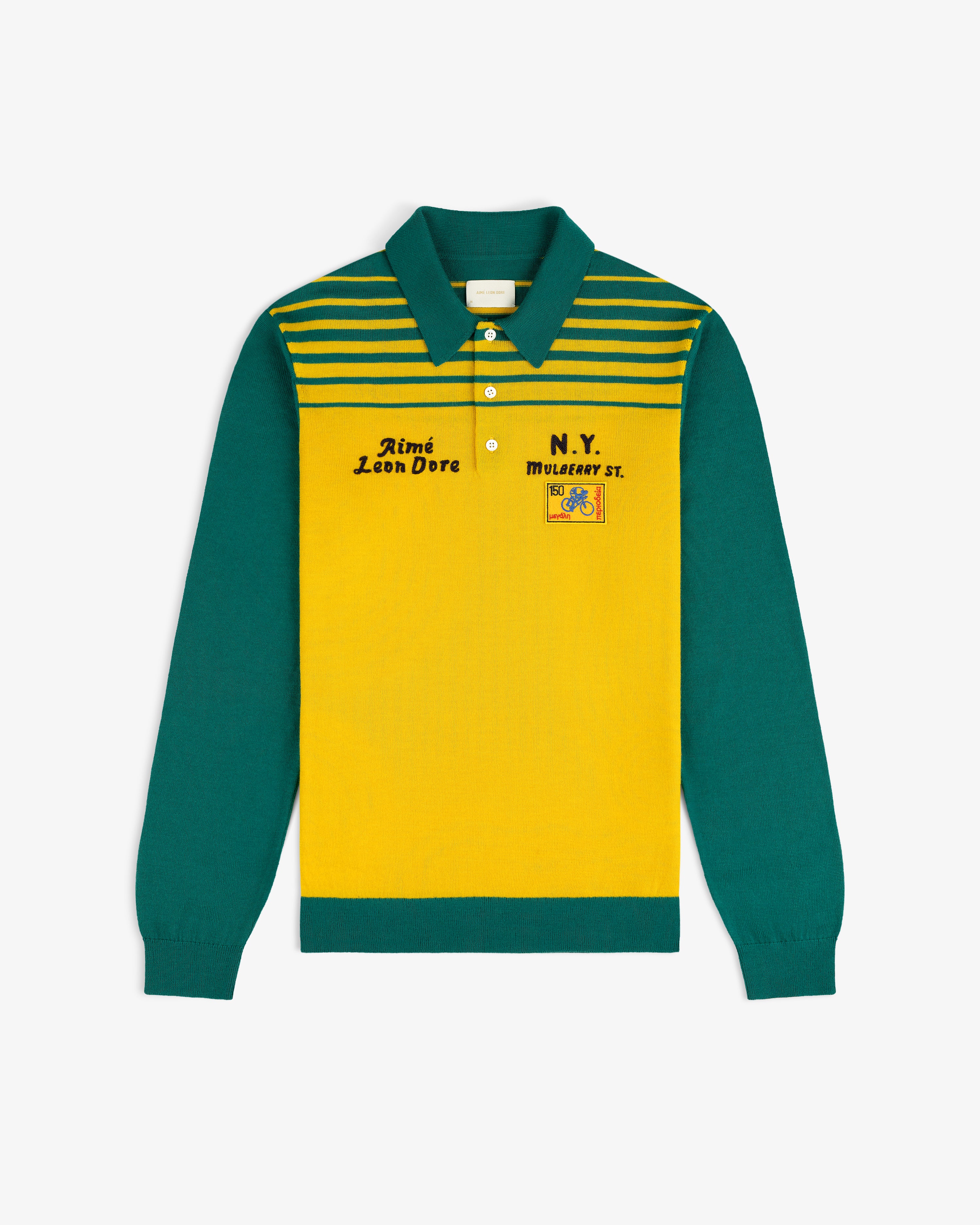 aim-leon-dore-merino-wool-knit-cycling-polo-gelb-gr-n image 2