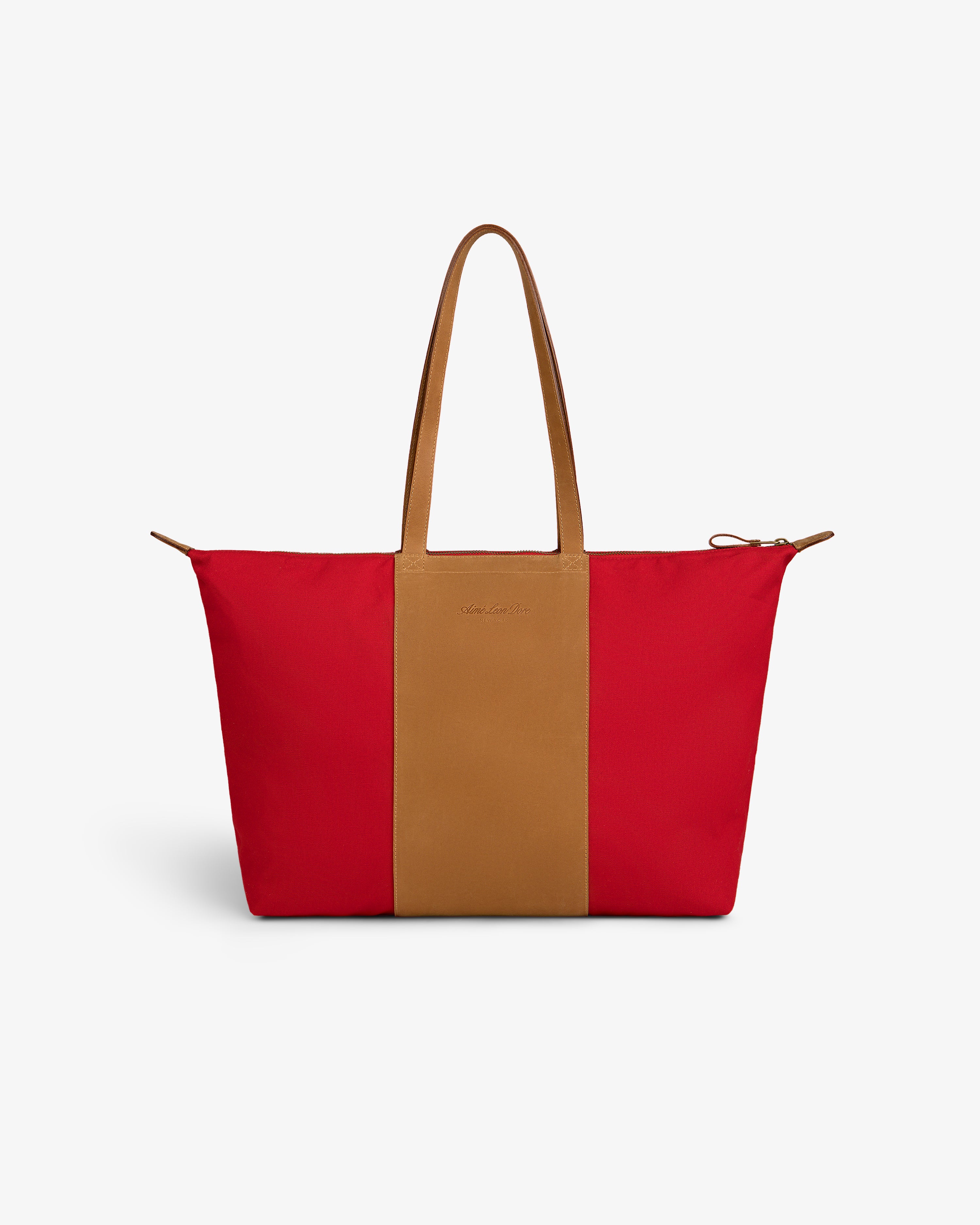 aim-leon-dore-leather-canvas-zip-tote-rote-tasche image 3