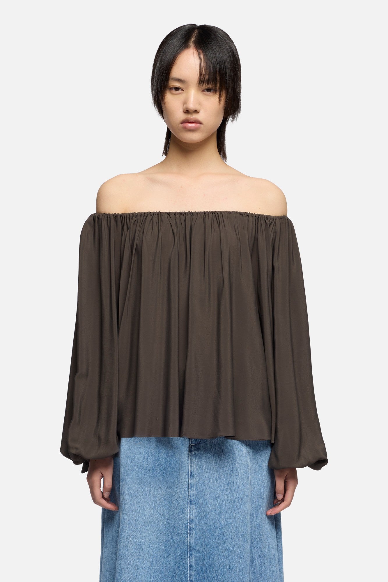 7-for-all-mankind-off-shoulder-blouse-seiden-bluse-silk-brownie image 3