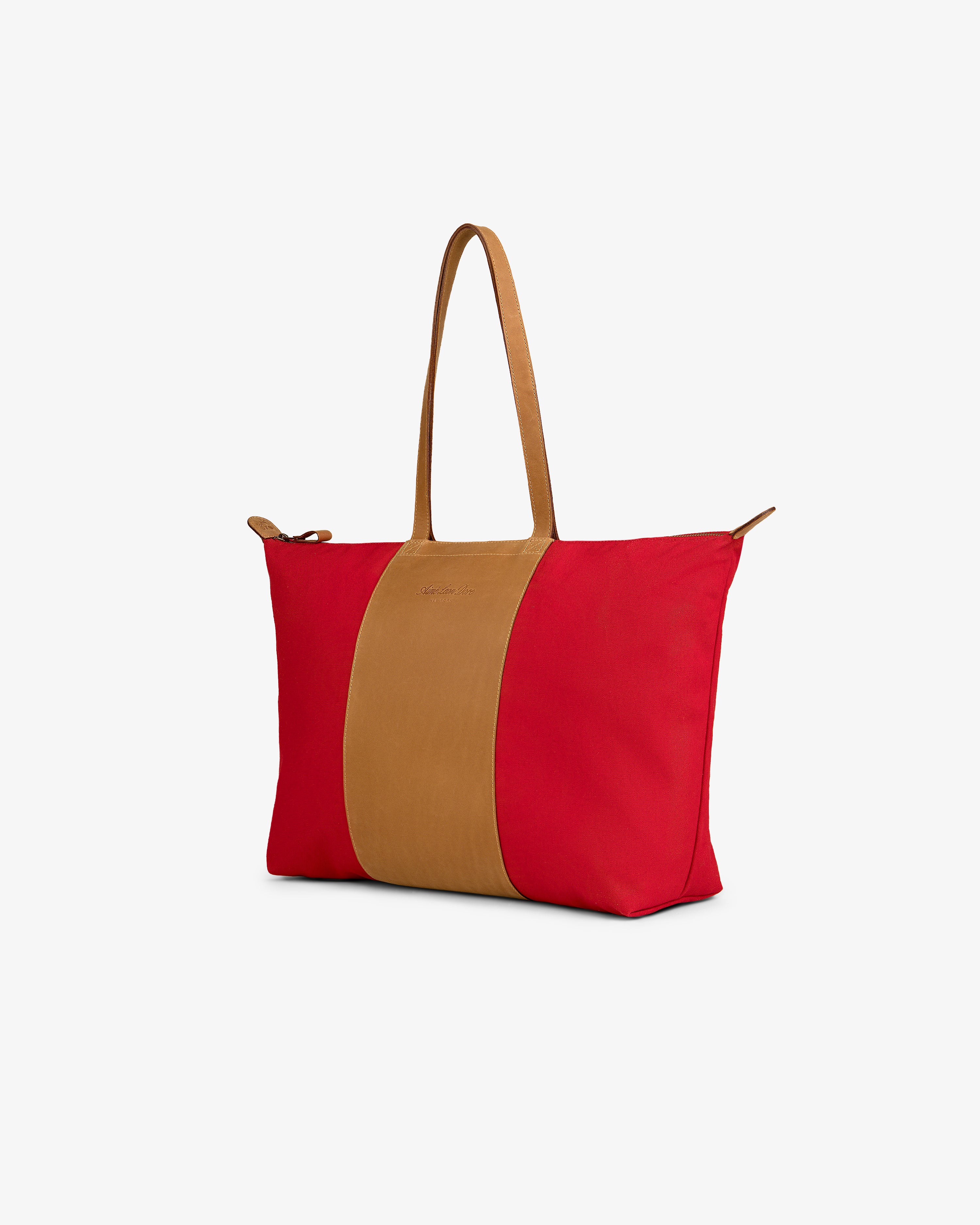 aim-leon-dore-leather-canvas-zip-tote-rote-tasche image 4