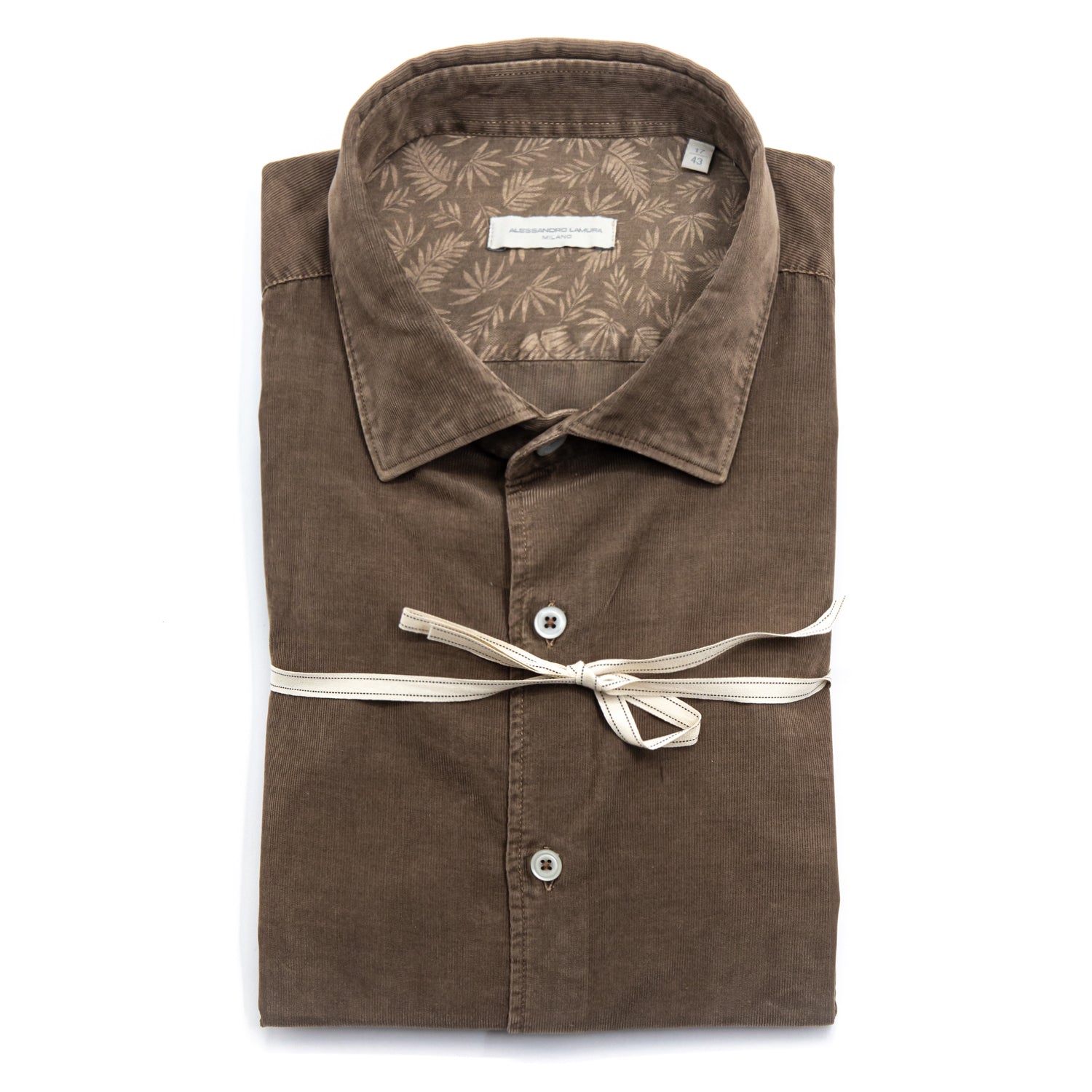 alessandro-lamura-herren-samthemd-braun-cord-mit-bl-tter-innenkragen image 2